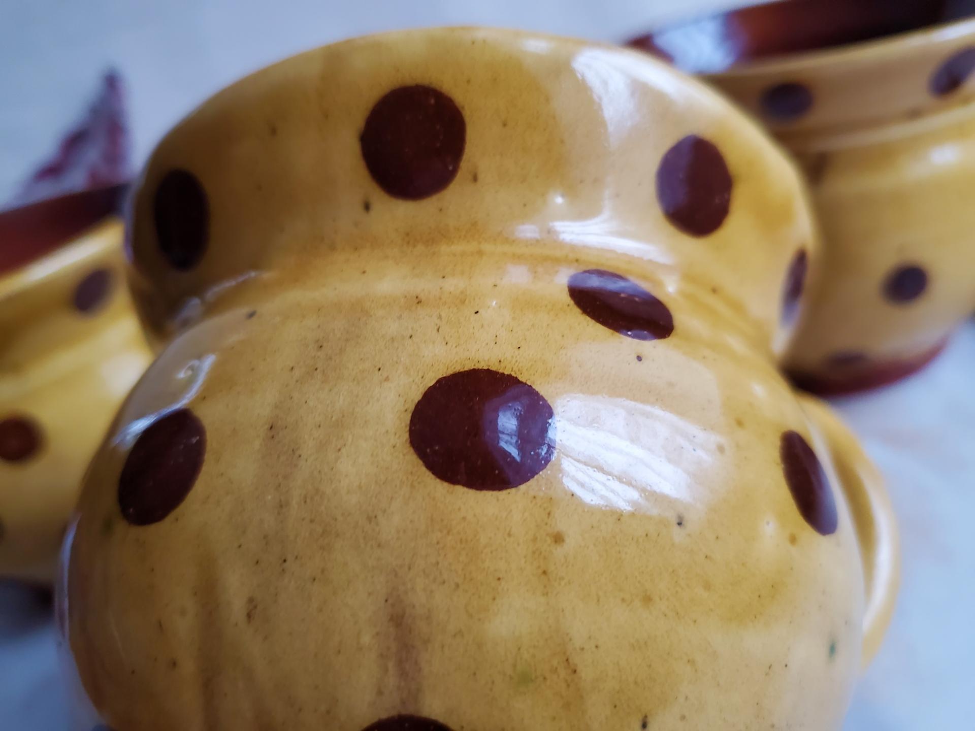 Redware Cup with Brown Dots Decoration