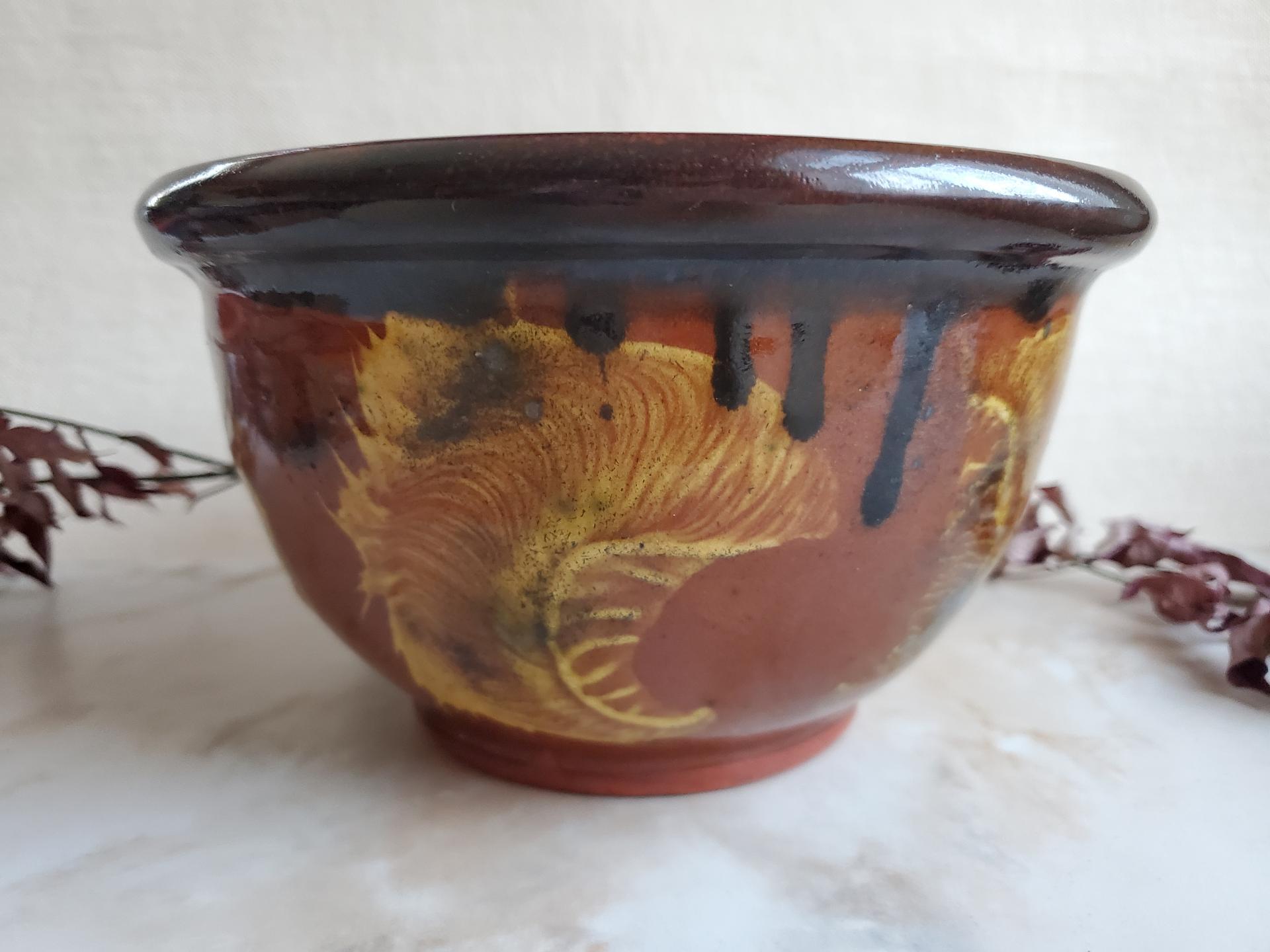 Redware 8 in Large Bowl with Spangles and Daubs Decoration