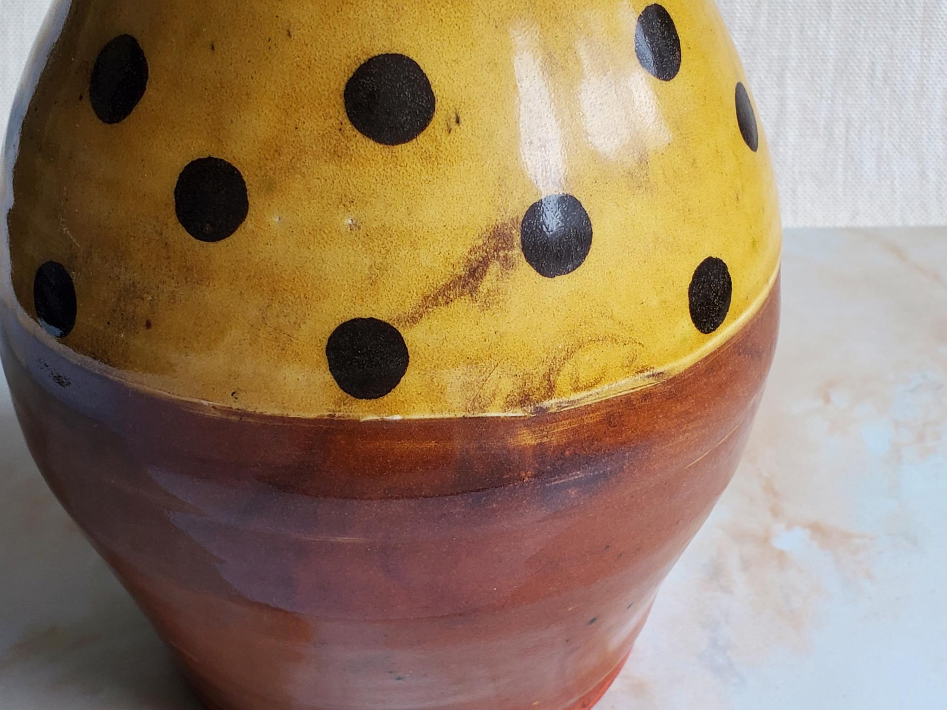 Redware Pitcher with Black Polka Dots