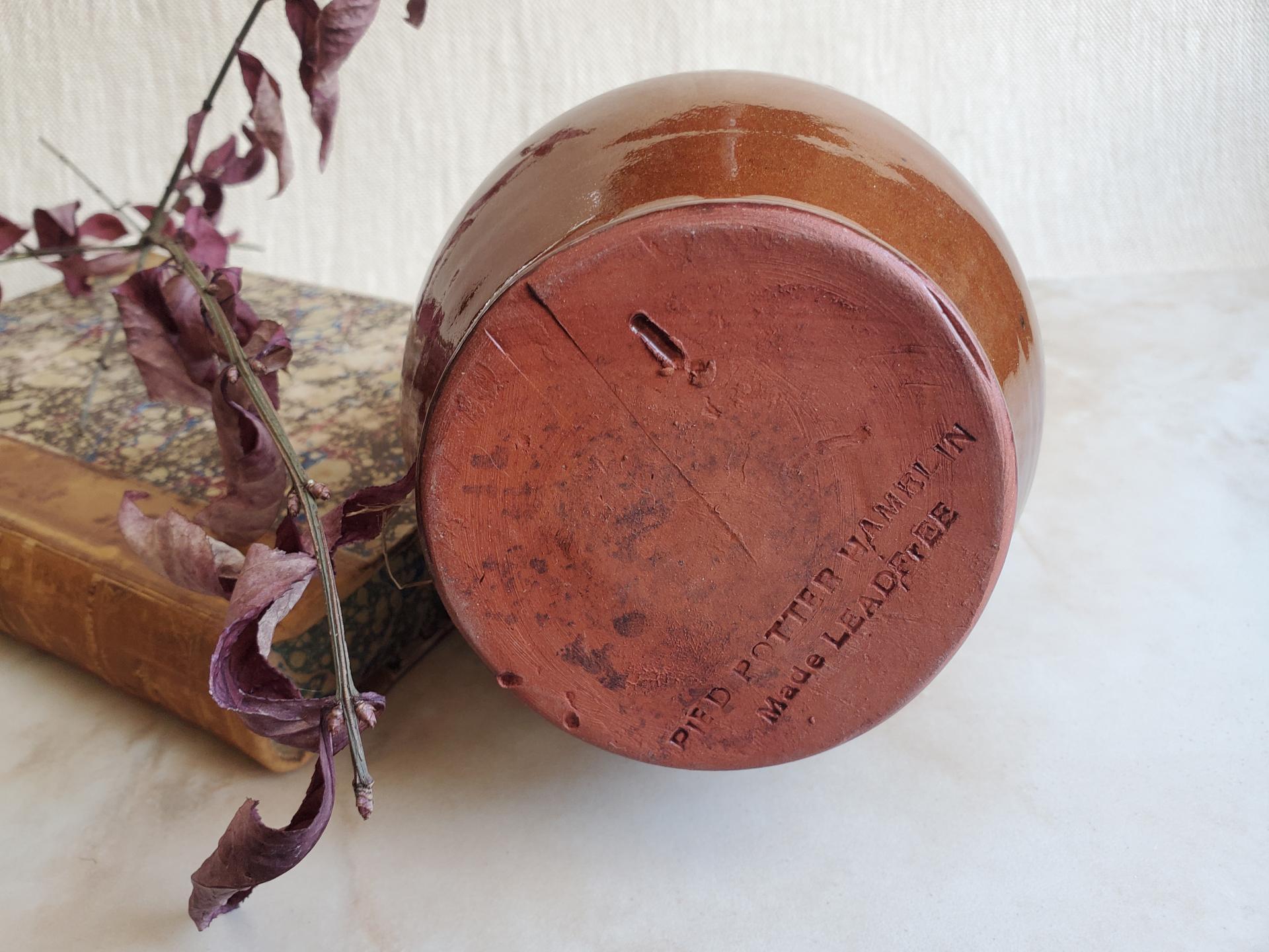 Redware Soap/Lotion Dispenser with Feather Decoration (b)