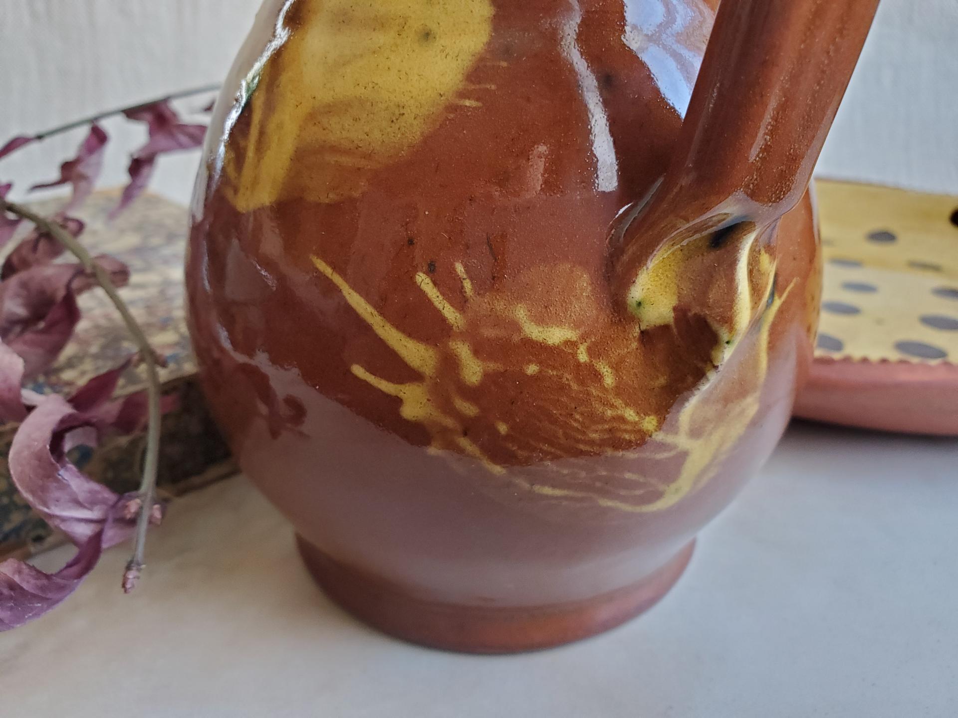 Redware Soap/Lotion Dispenser with Spangles & Daubs Decoration (c)