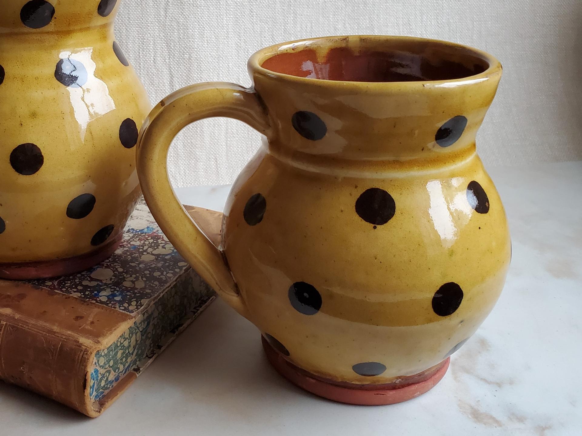 Redware Mug with Black Polka Dots