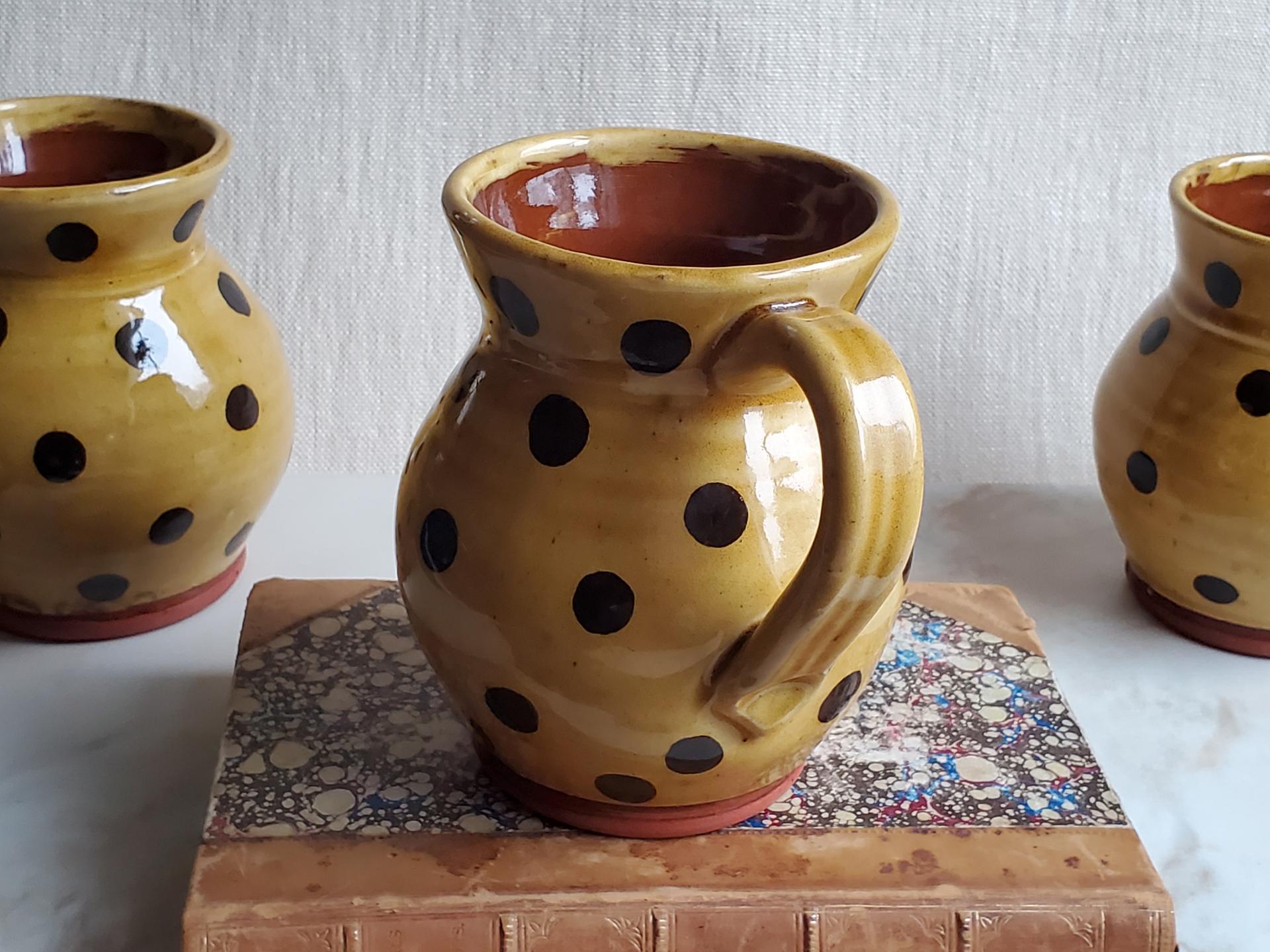 Redware Mug with Black Polka Dots