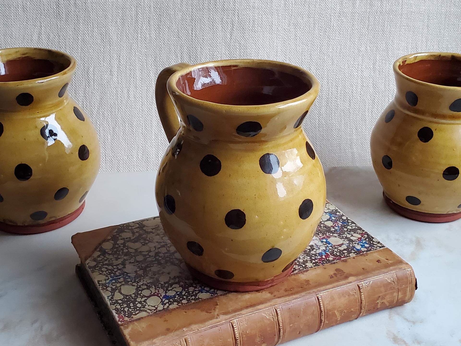 Redware Mug with Black Polka Dots