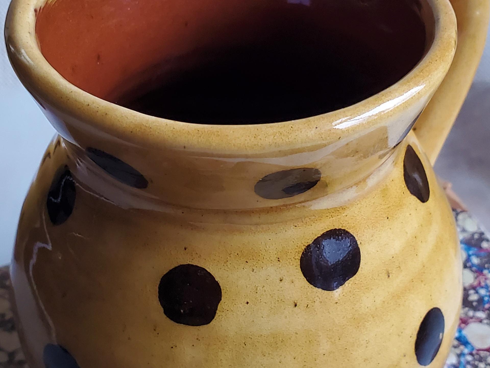 Redware Mug with Black Polka Dots