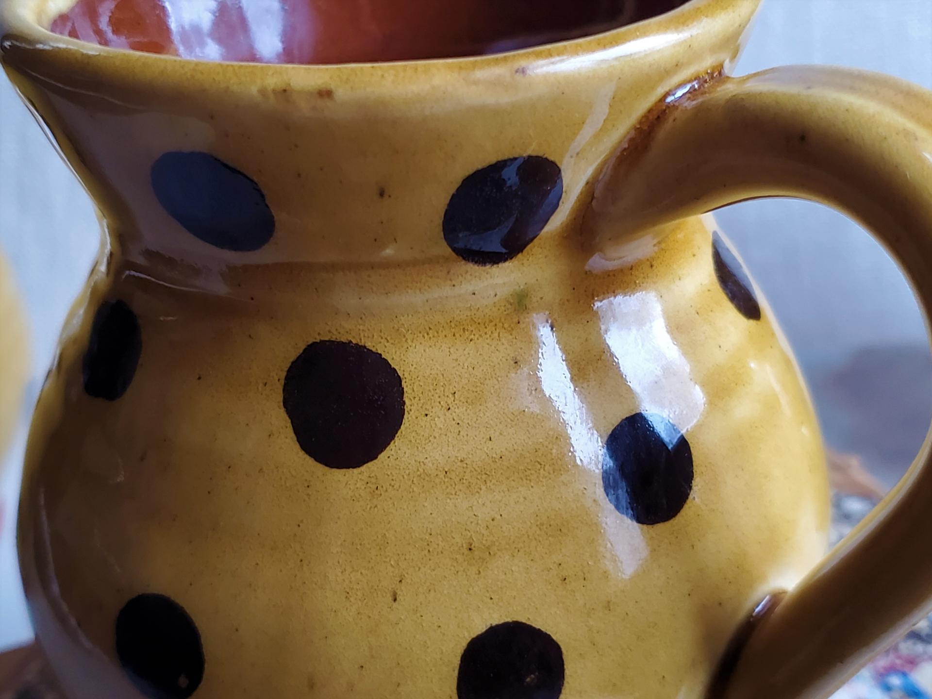 Redware Mug with Black Polka Dots