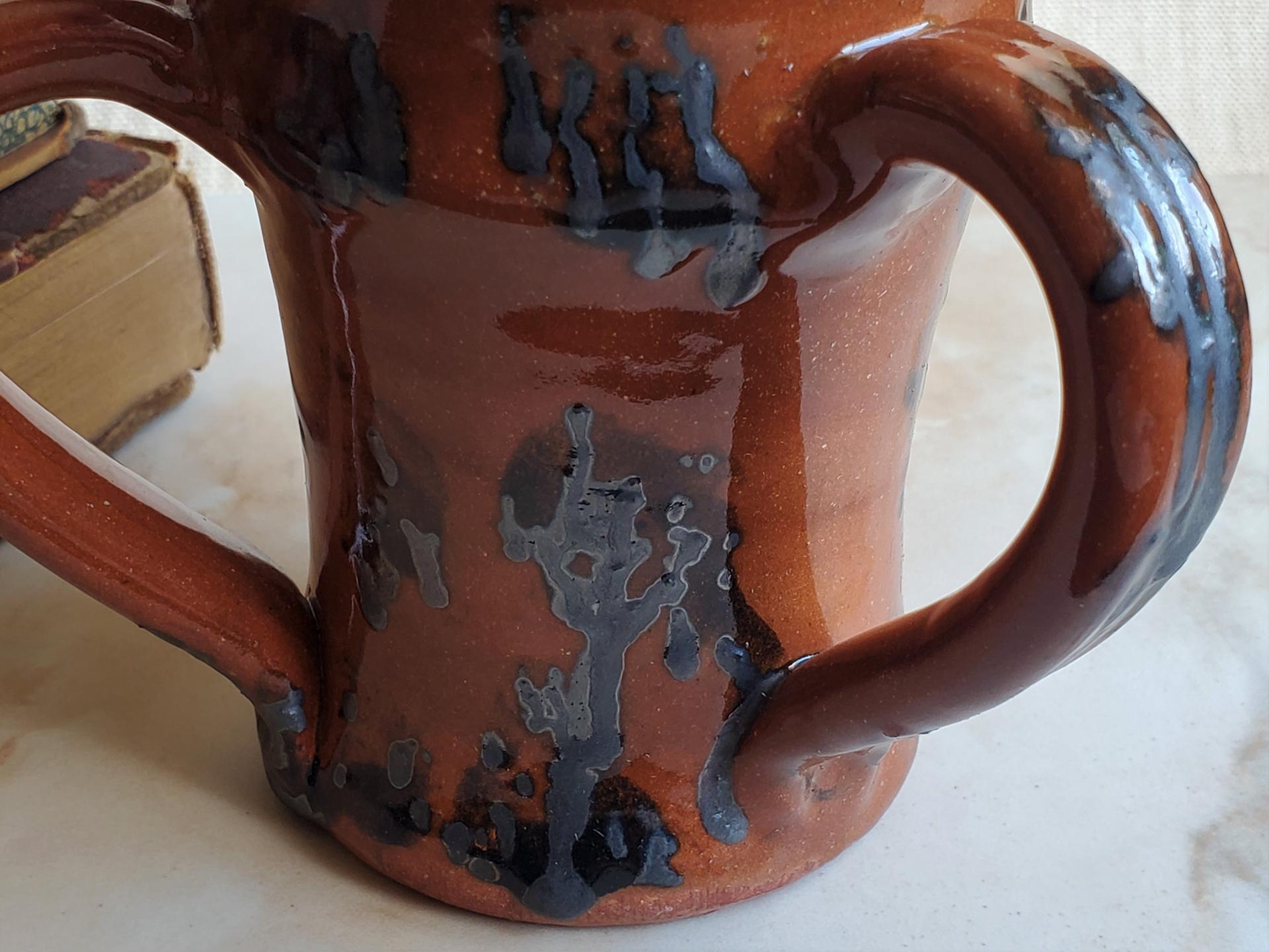Redware Tyg with Gray Accents