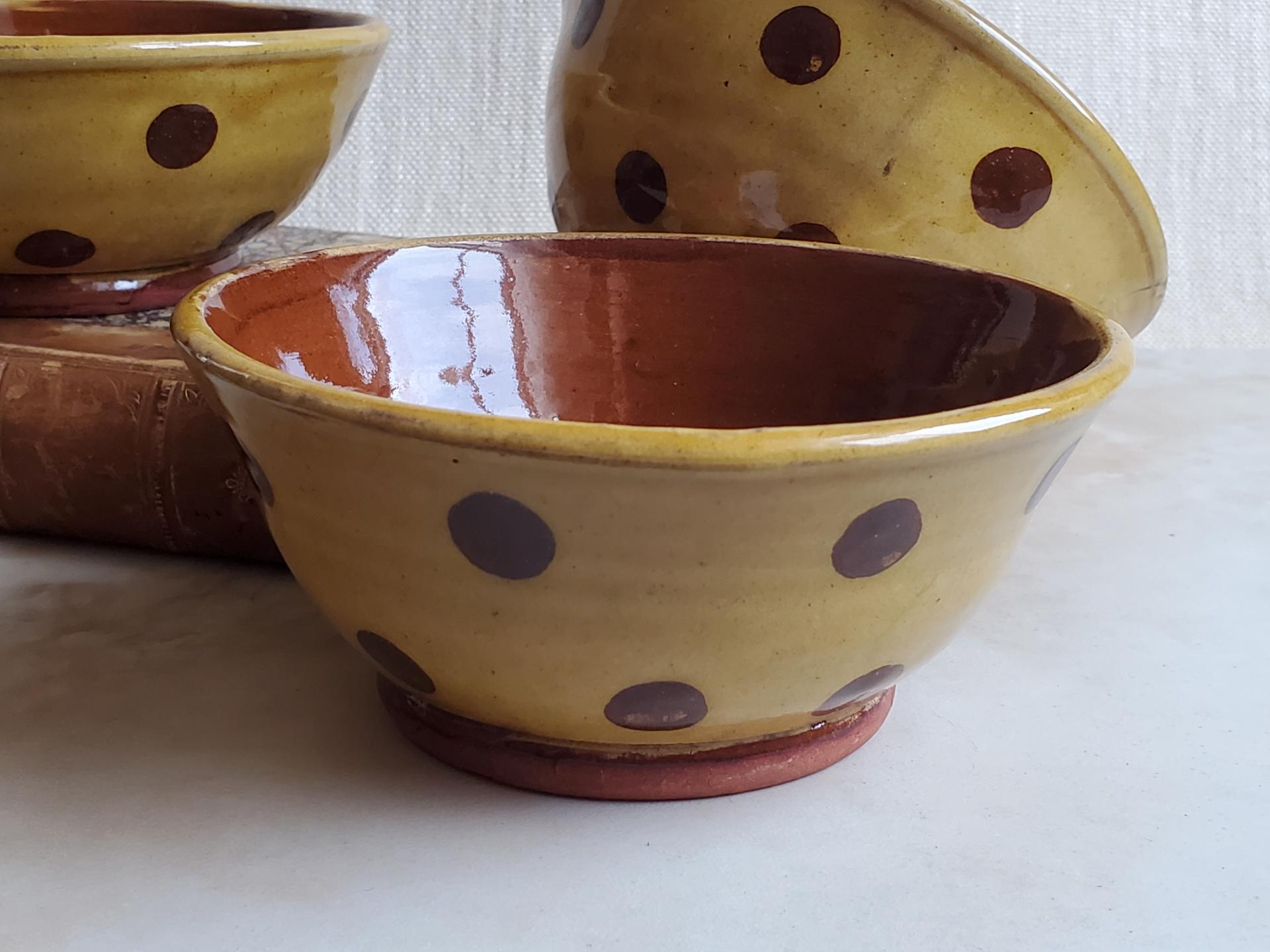 Redware 5 inch Bowl with Brown Polka Dots