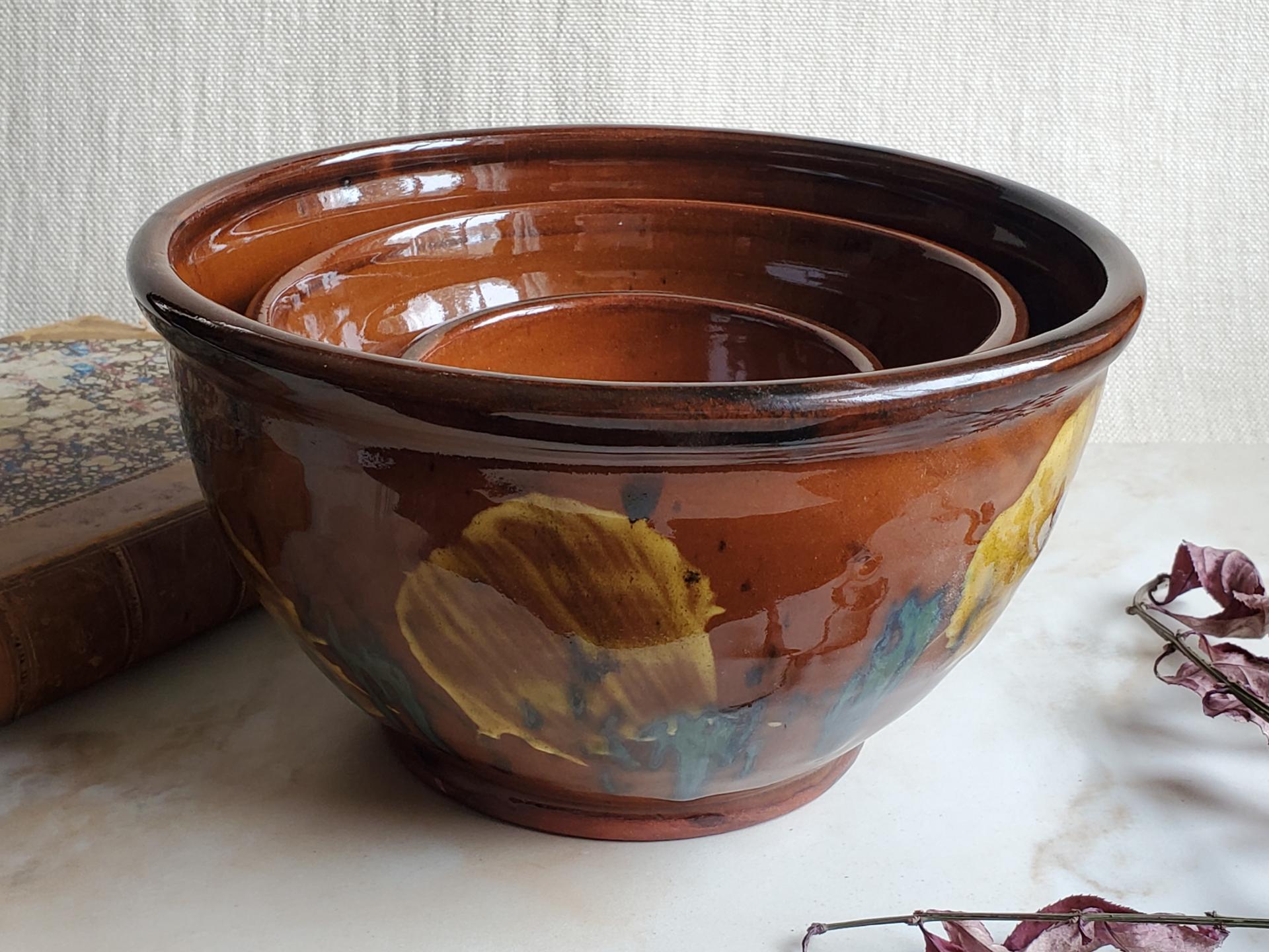 Redware Bowl Set (3) with Spangles and Daubs Motif