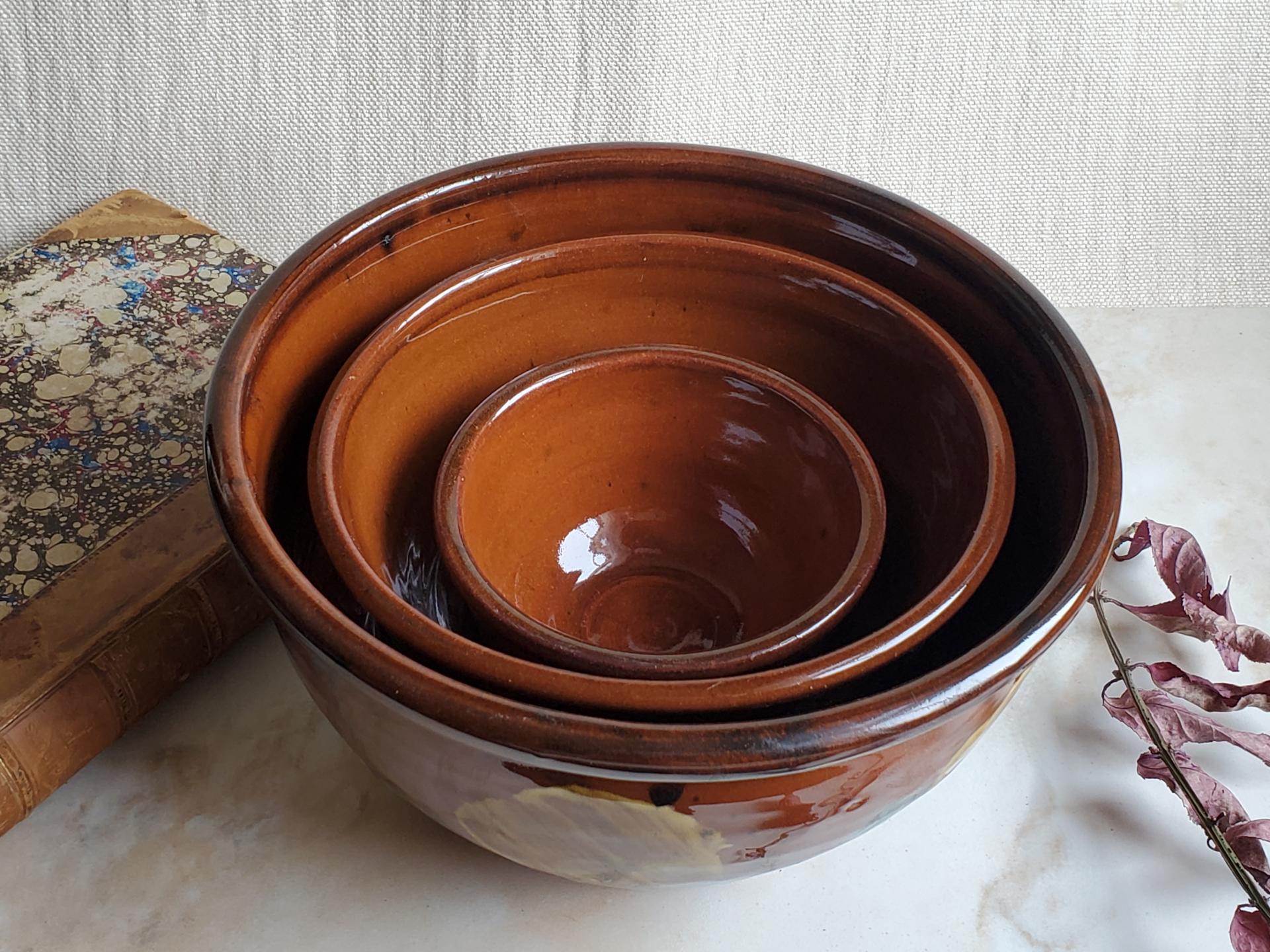 Redware Bowl Set (3) with Spangles and Daubs Motif