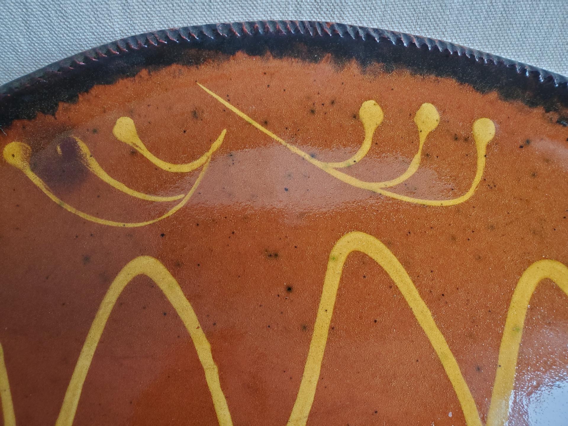 Redware Oval Platter with "Wave" Motif