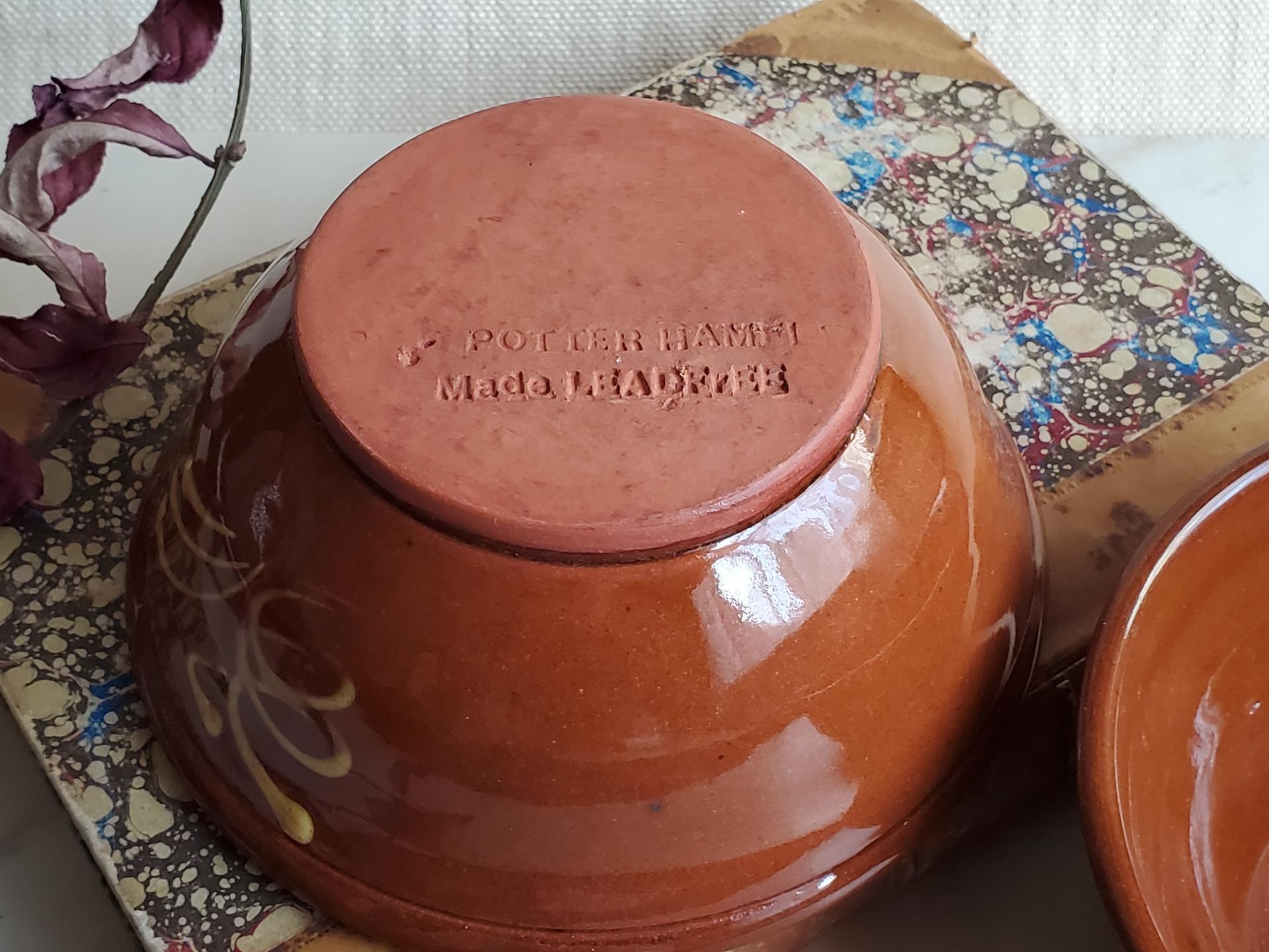 Redware 5 inch Bowl with "Feather" Motif