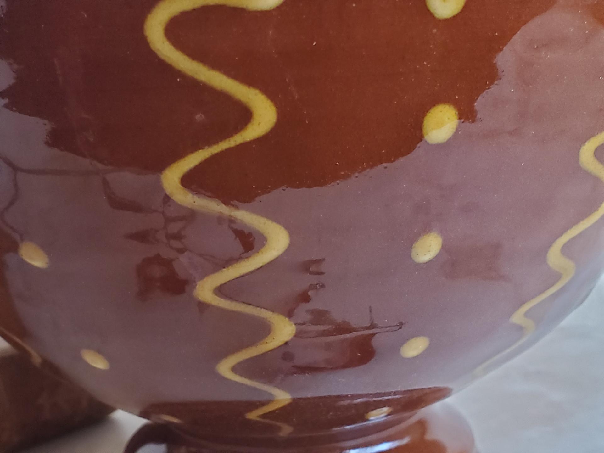 Redware Fruit Bowl with Squiggles & Dots Pattern
