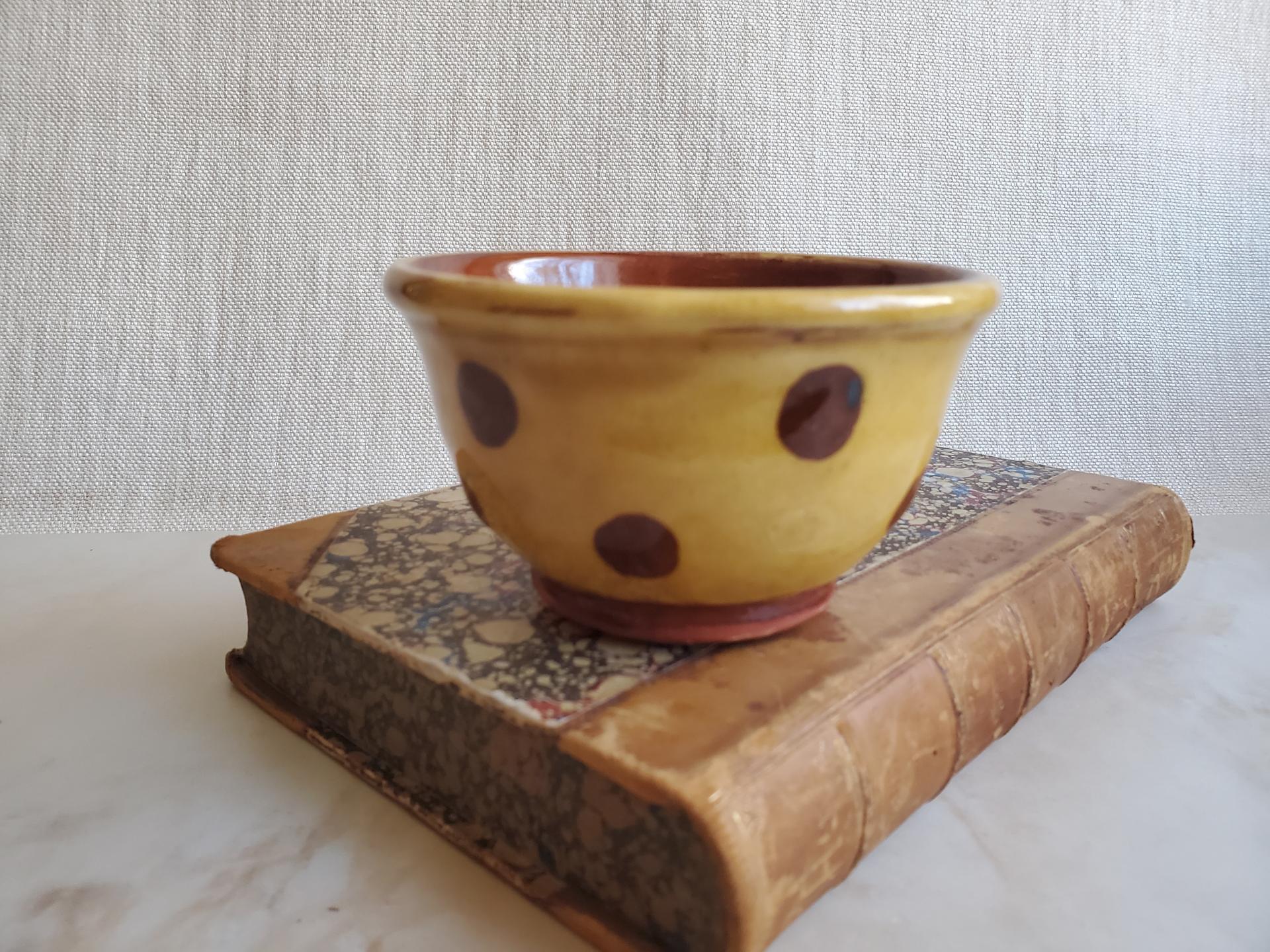 Redware 4 inch Bowl with Brown Polka Dots