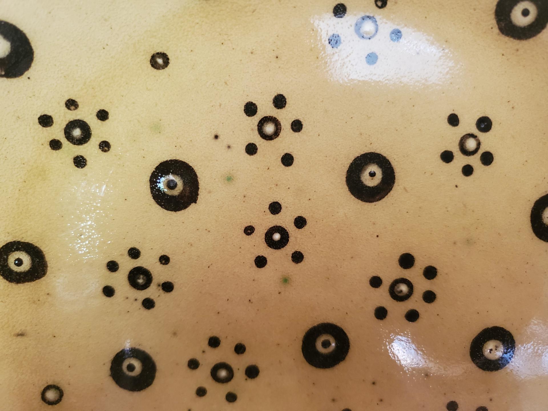 Redware 9 inch Plate with Black Polka Dots
