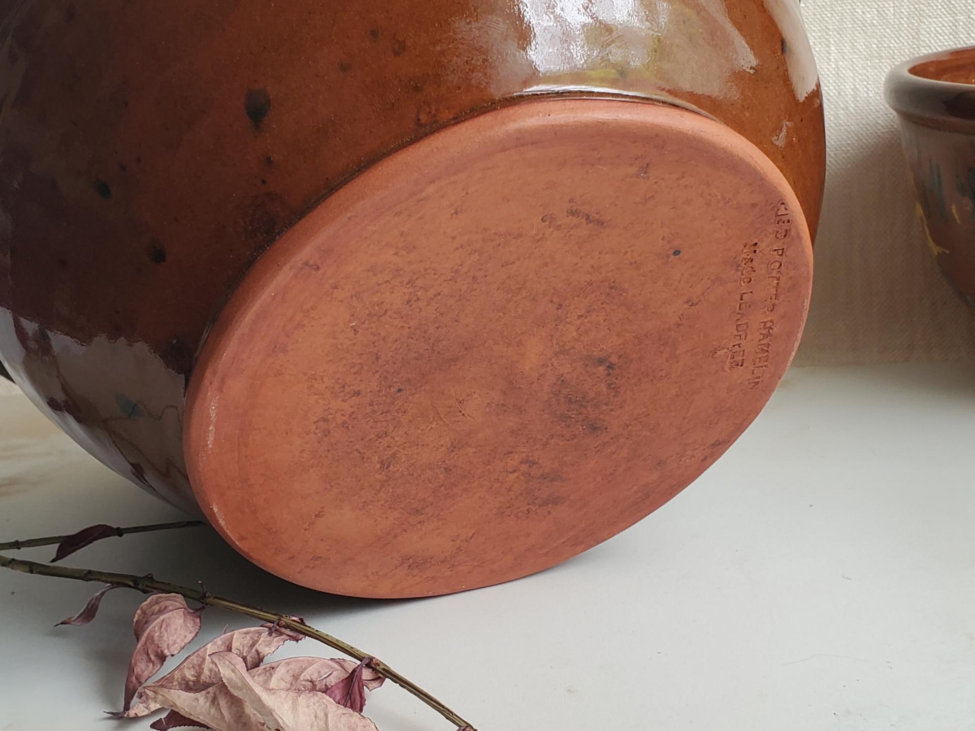 Redware 10 in Bowl with Black Dapples