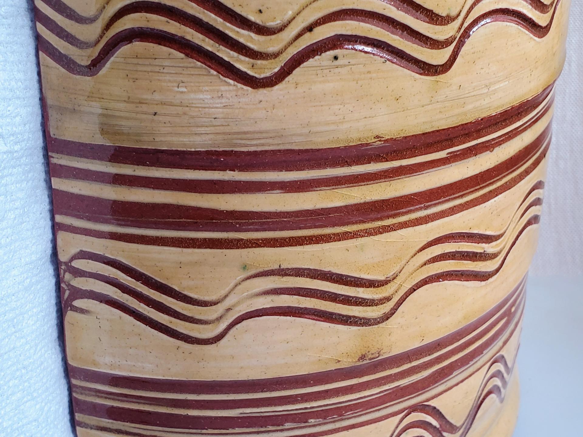 Large Redware Paper Towel Holder with Sgraffito Pattern