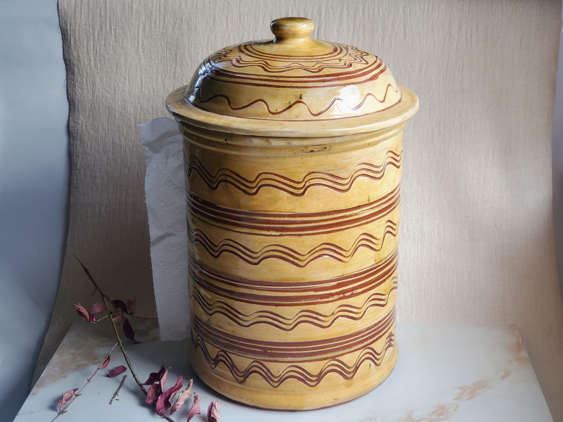 Large Redware Paper Towel Holder with Sgraffito Pattern