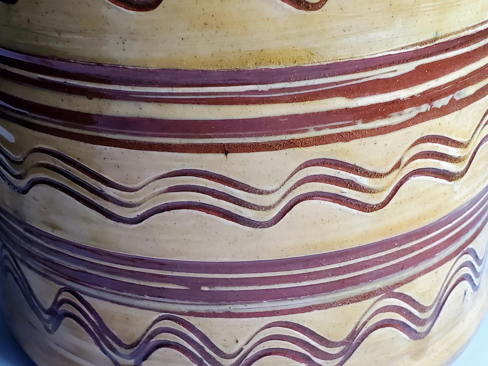 Large Redware Paper Towel Holder with Sgraffito Pattern