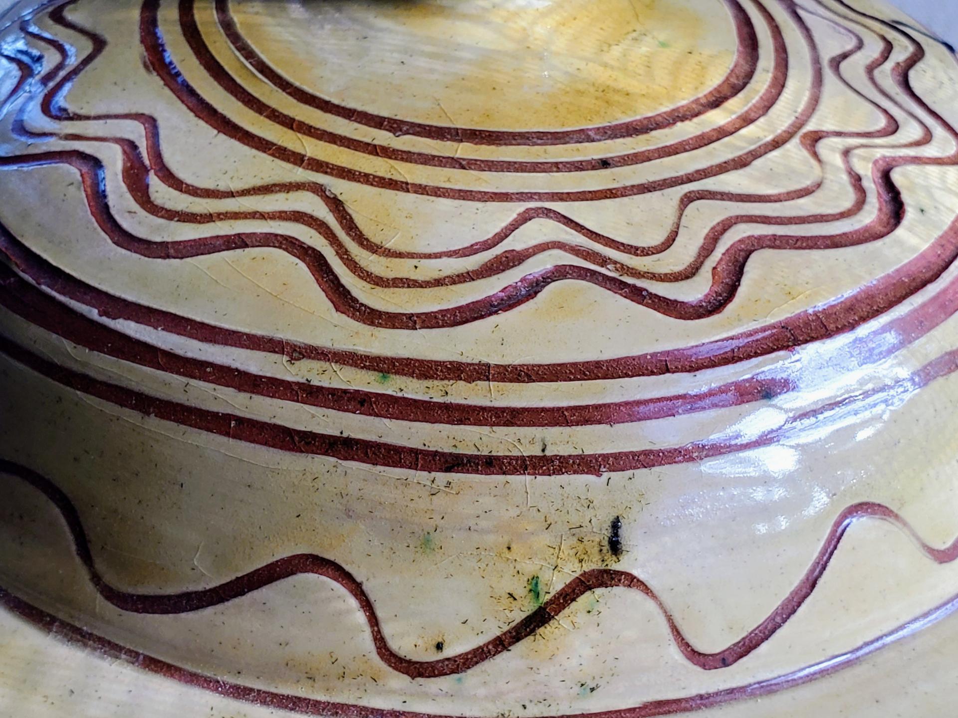 Large Redware Paper Towel Holder with Sgraffito Pattern