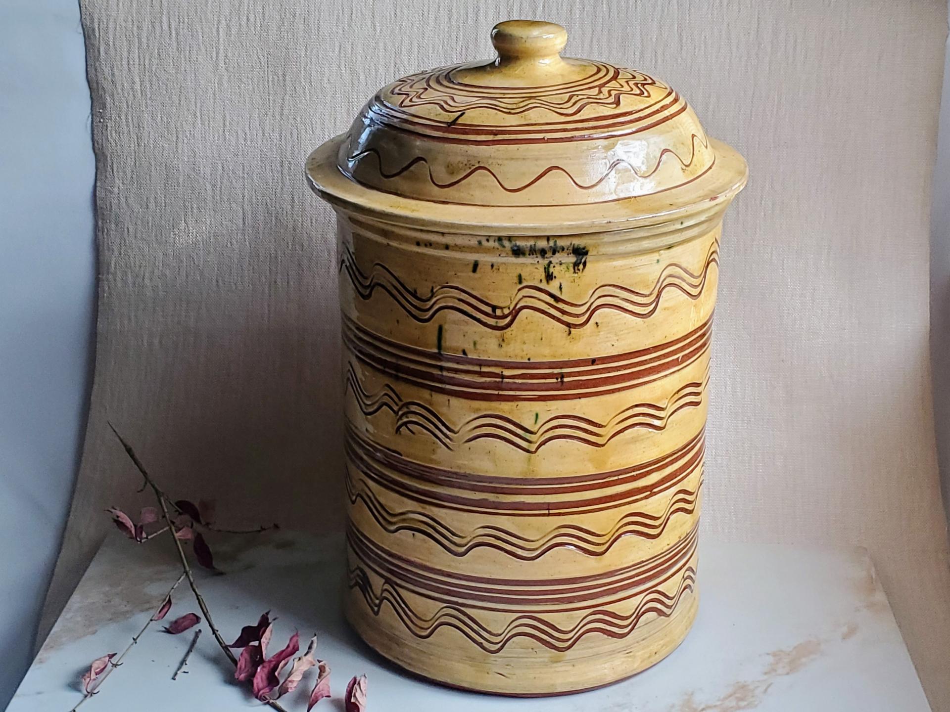 Large Redware Paper Towel Holder with Sgraffito Pattern