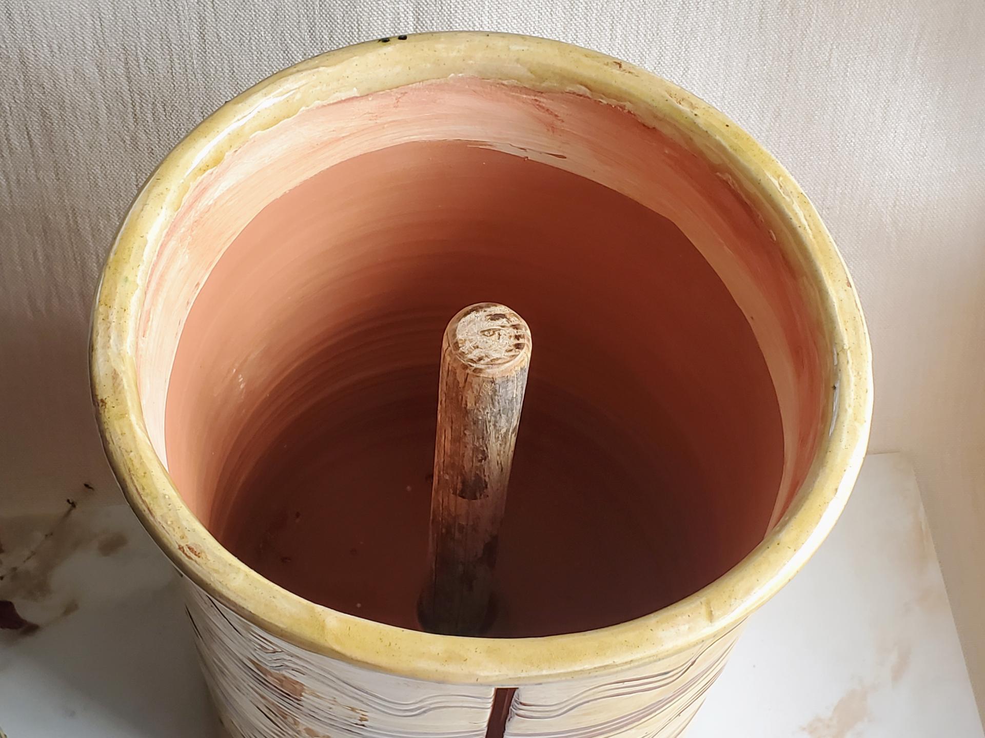 Large Redware Paper Towel Holder with Sgraffito Pattern