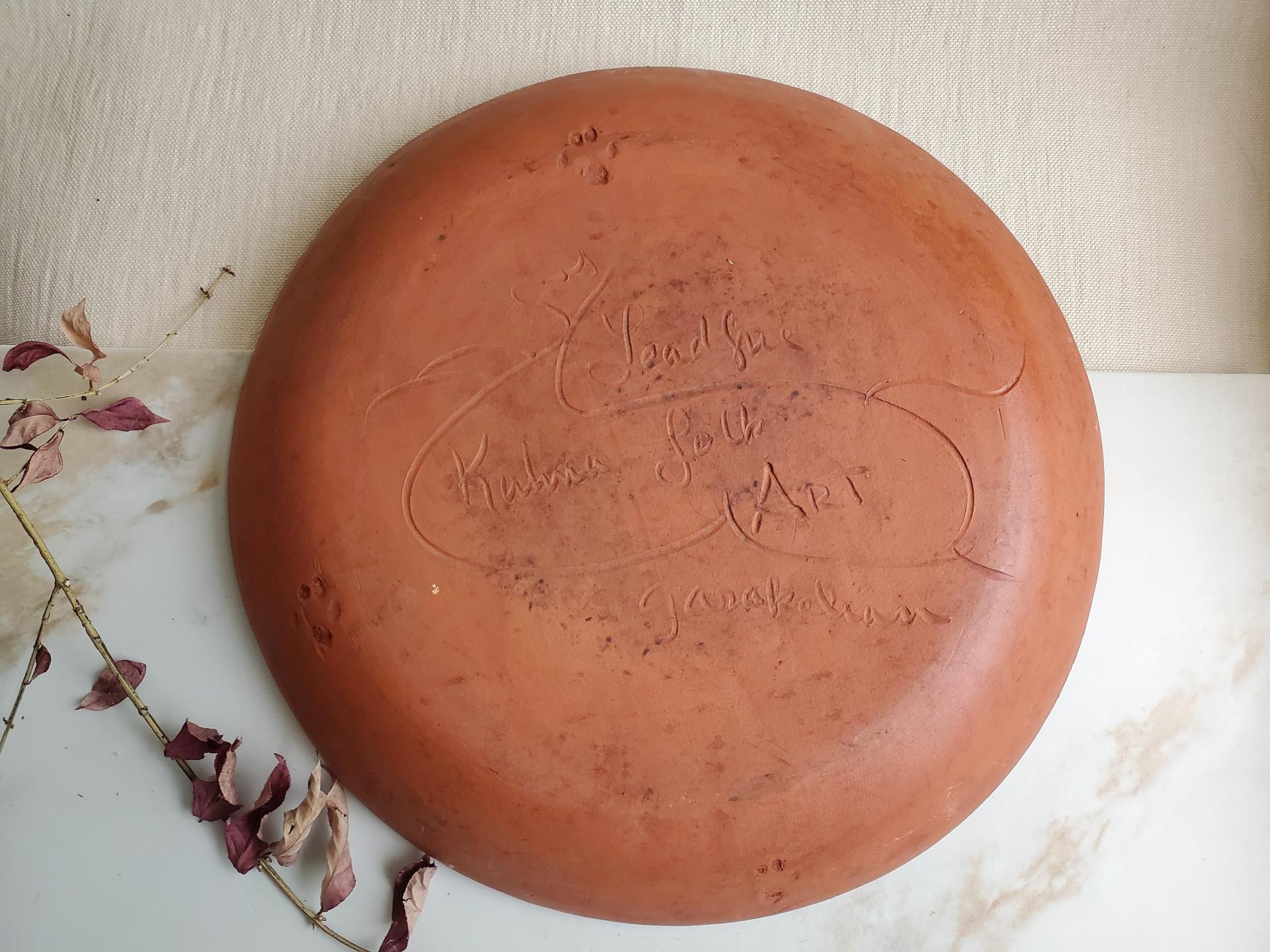 Sgraffito Redware Platter - Leaping Hare Motif - 14 in