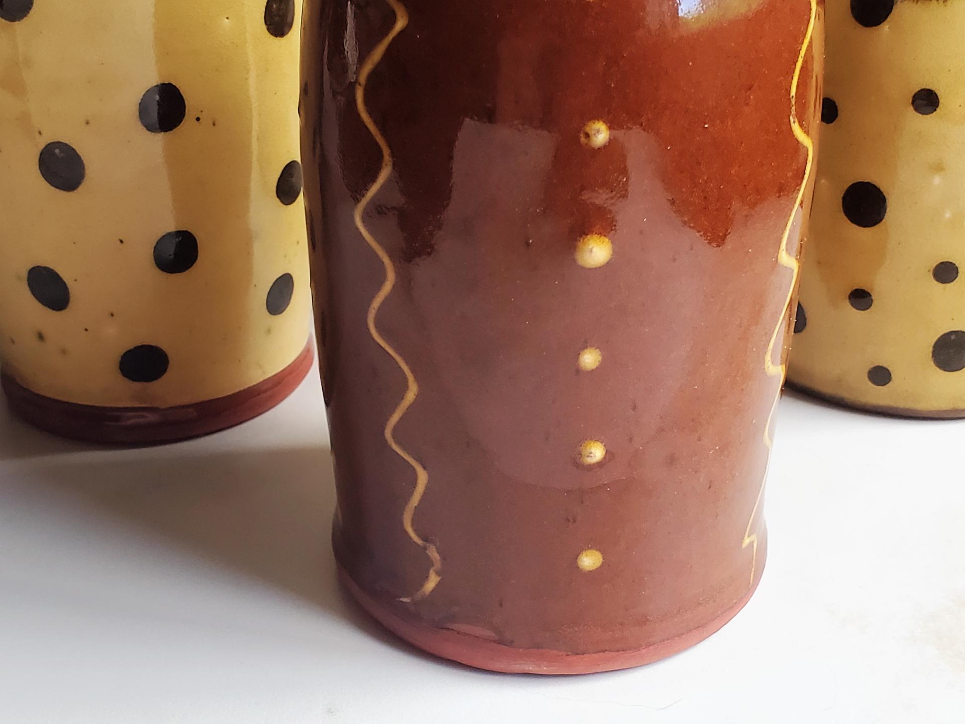 Redware Soap/Lotion Dispenser Bottle with Squiggles & Dots Decoration (b)