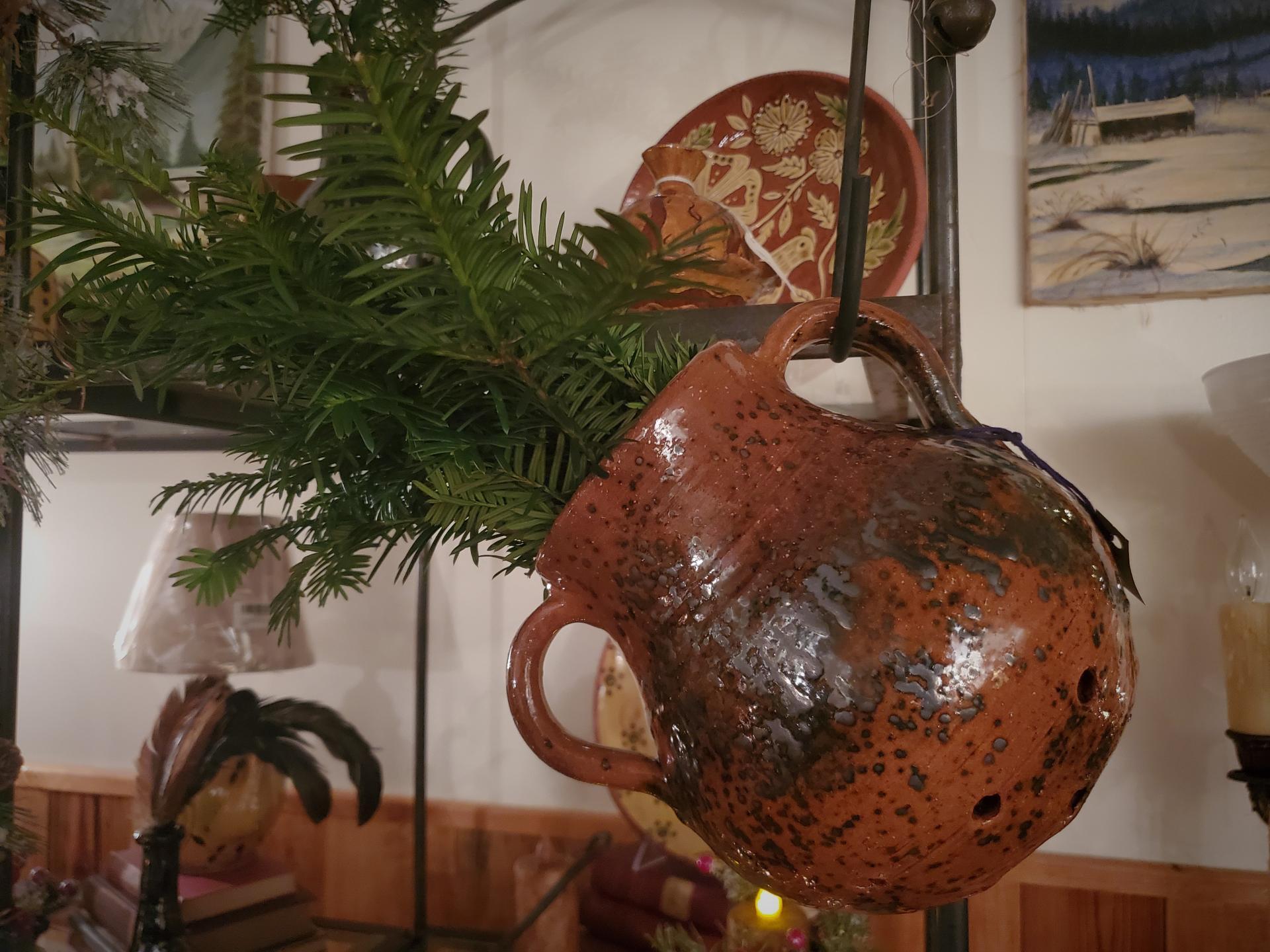 Redware Pottery Strainer with Lead Free Glaze