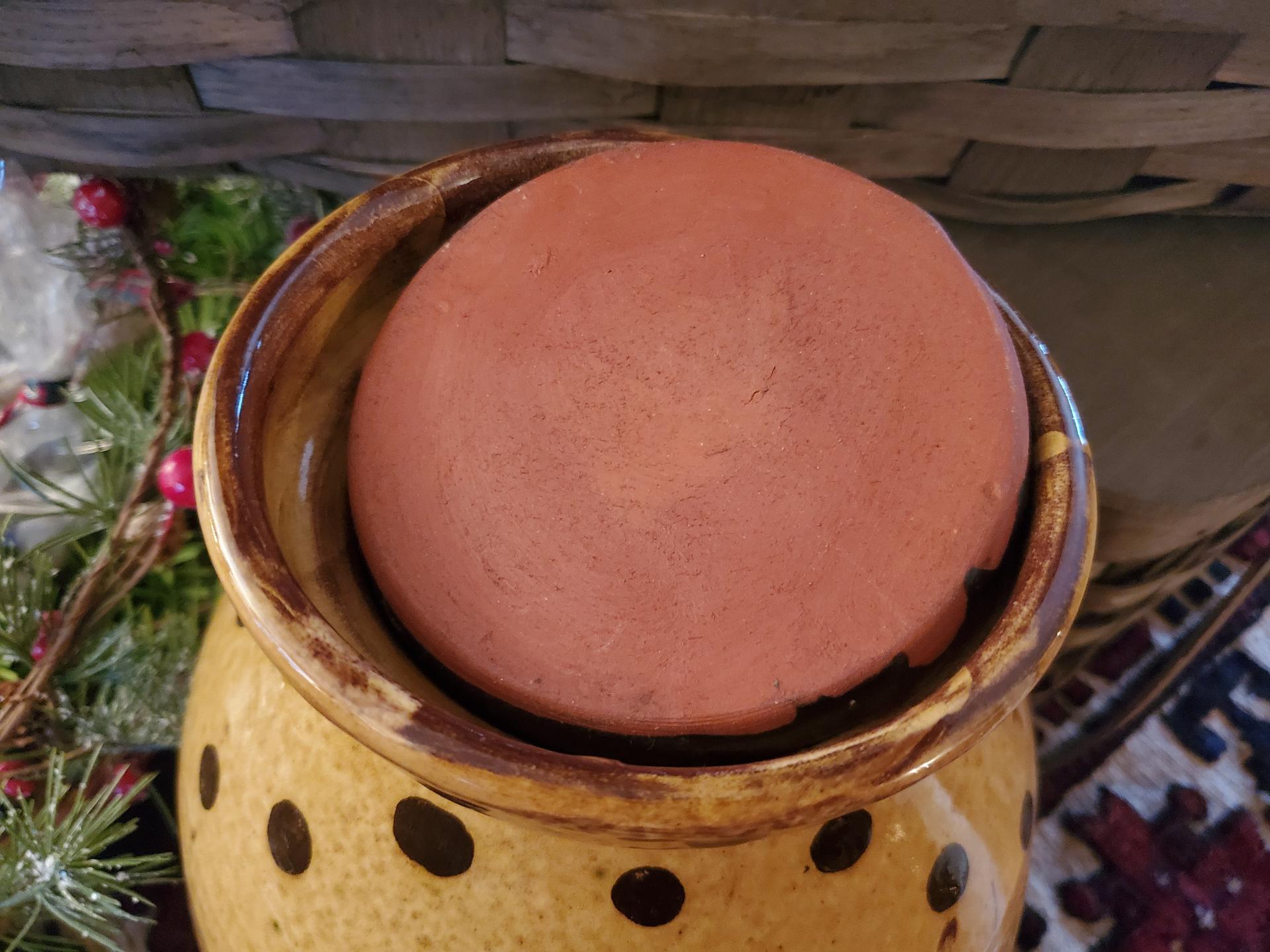 Large Redware 11.50 in Redware Jar with Black Polka Dot Decoration