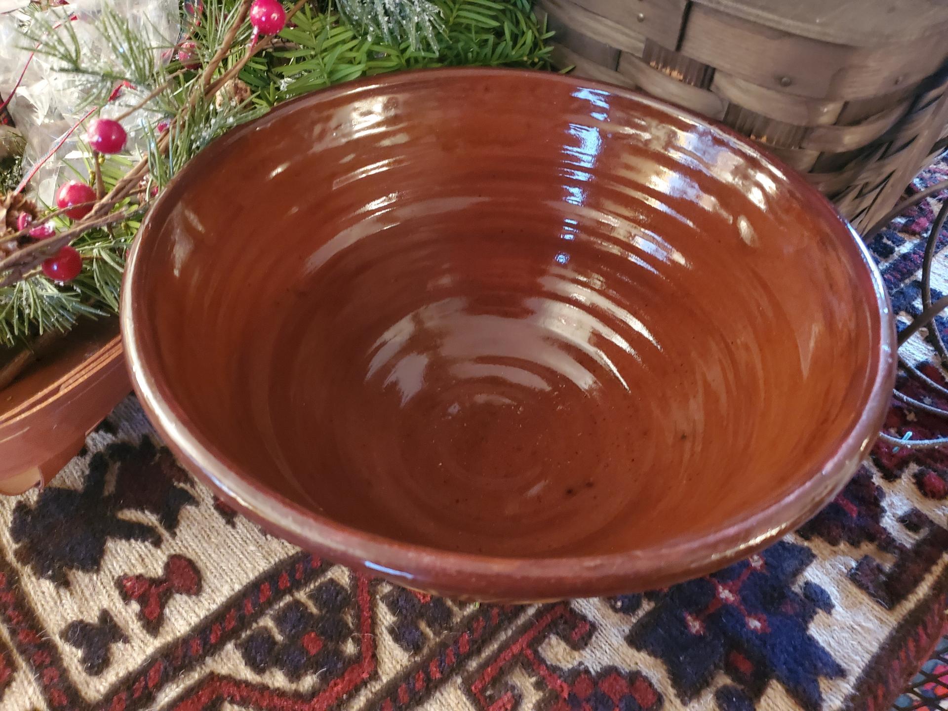 Redware 11 in Bowl with Feather Pattern