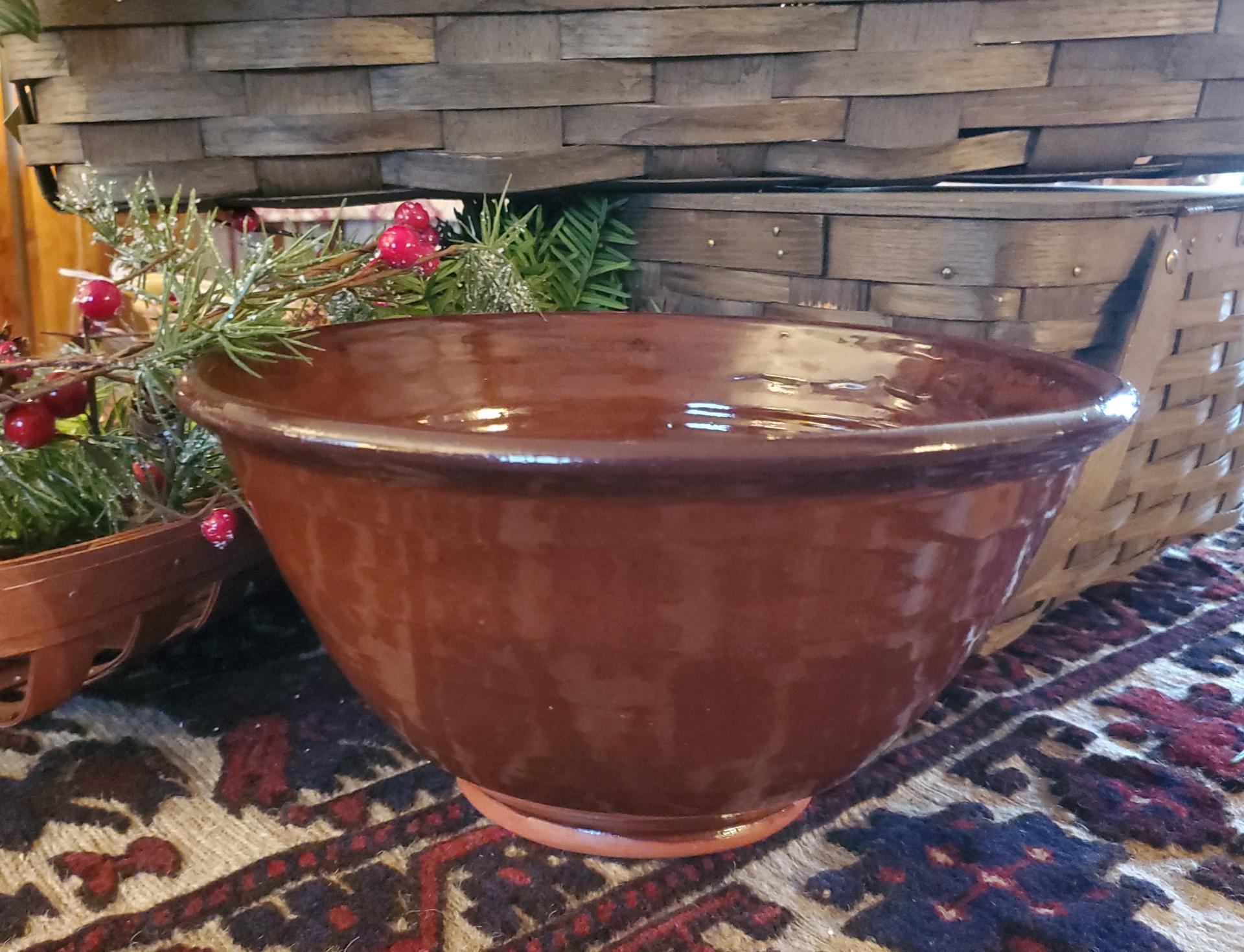 Redware 11 in Bowl with Feather Pattern