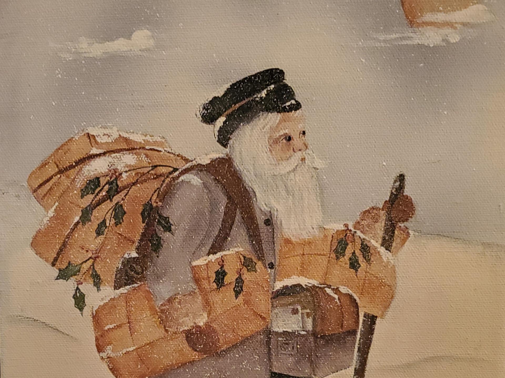 Original Painting on Canvas of Santa Delivering Presents by Gladys Desmond