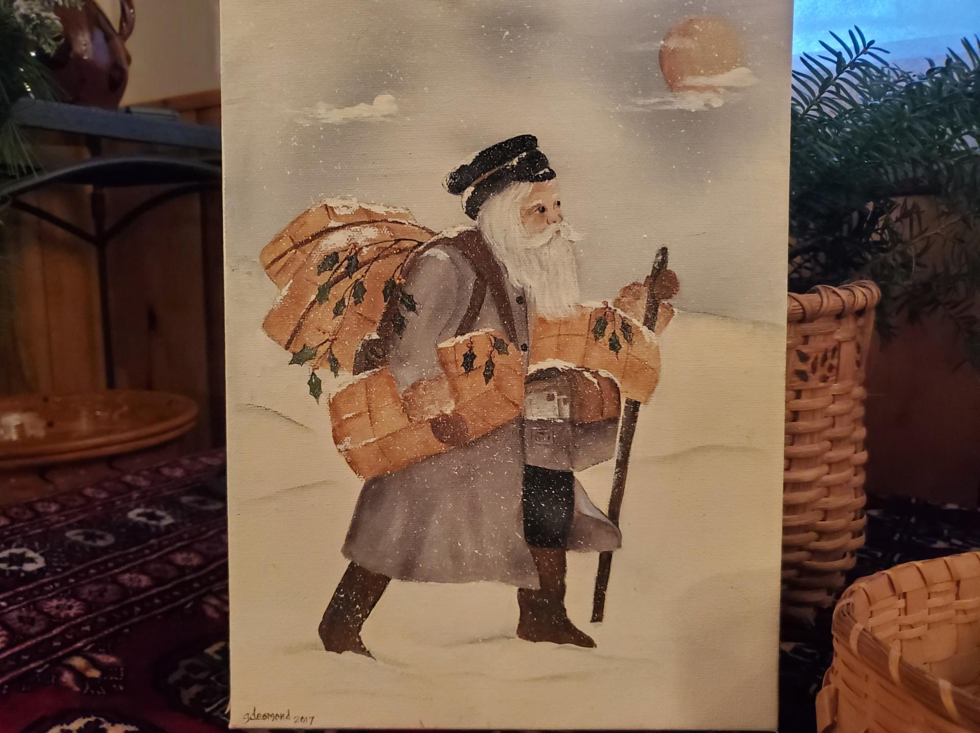 Original Painting on Canvas of Santa Delivering Presents by Gladys Desmond