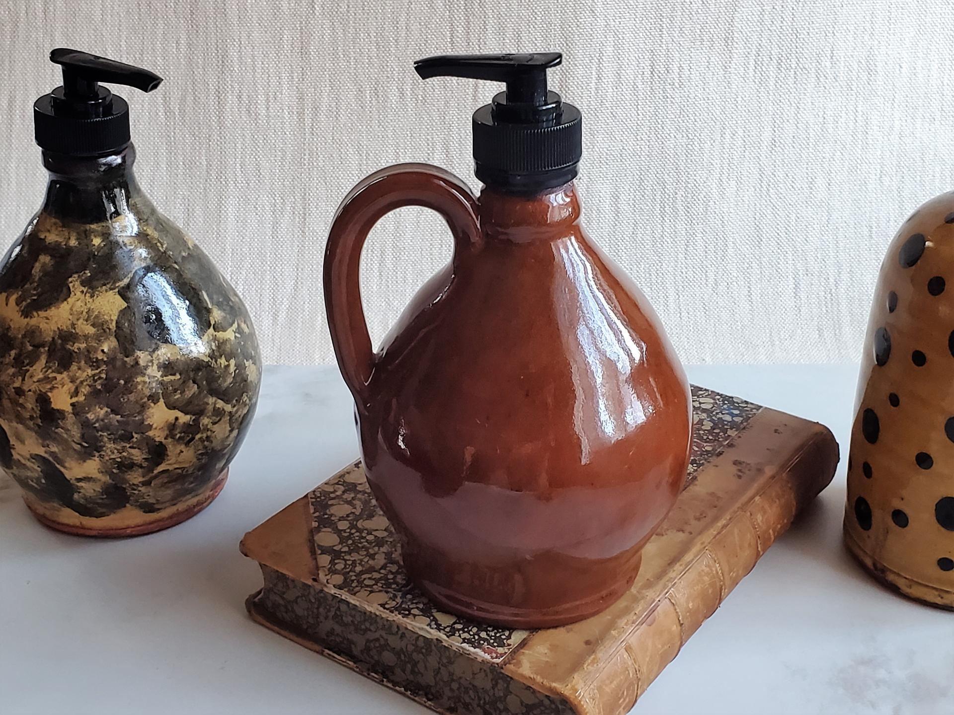 Redware Soap or Lotion Dispenser Jug with Lead-Free Glaze