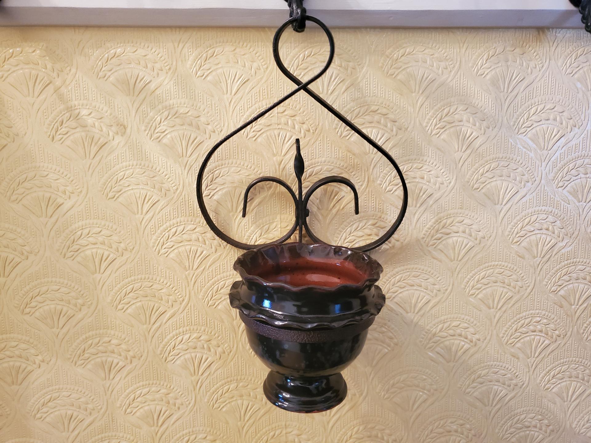 Redware Fluted Rim Bowl, Vintage Candle Holder and Primitive Candle