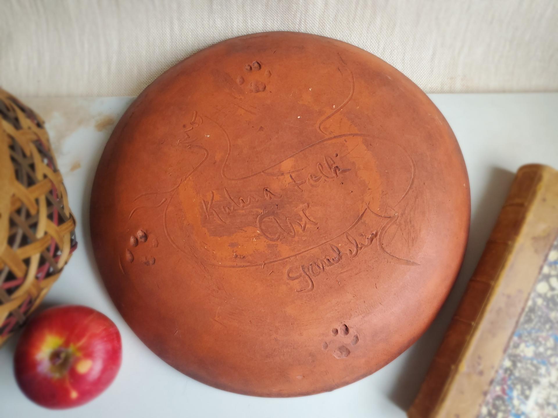 Redware 11 in Plate with Tree of Life with Flowers Sgraffito Motif