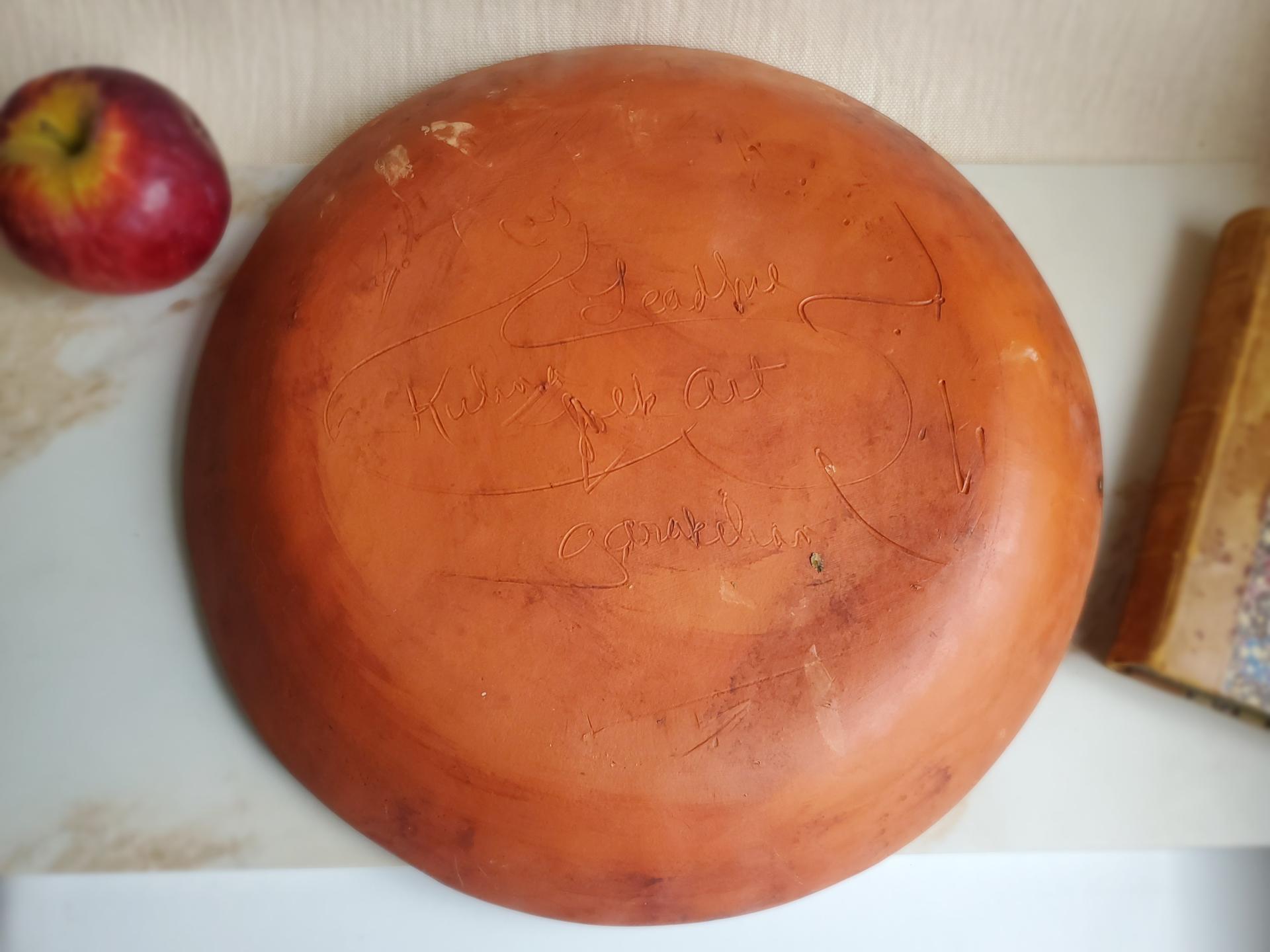 Redware Large Platter with Black Pattern