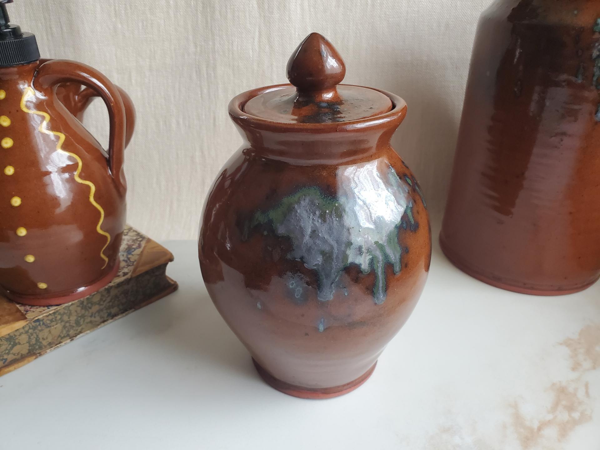 Redware 6 in Jar with Spangles (a)