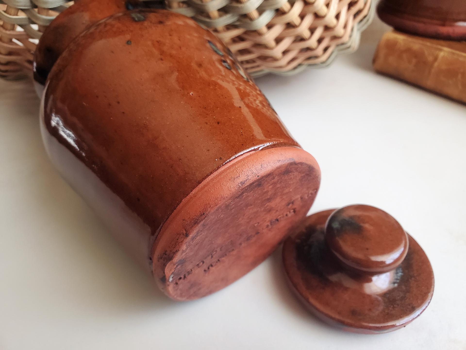 Redware Sugar or Spice Jar with Spangles (a)