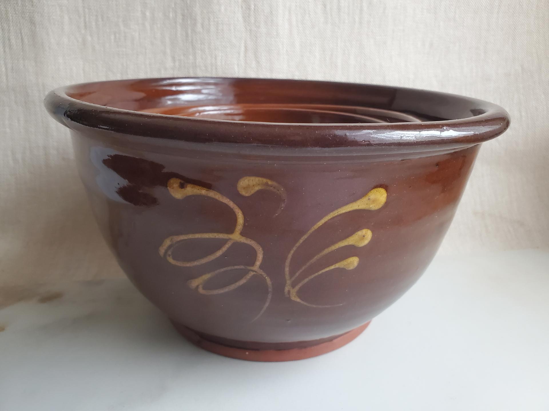 Redware Nesting Bowls with Feather Motif