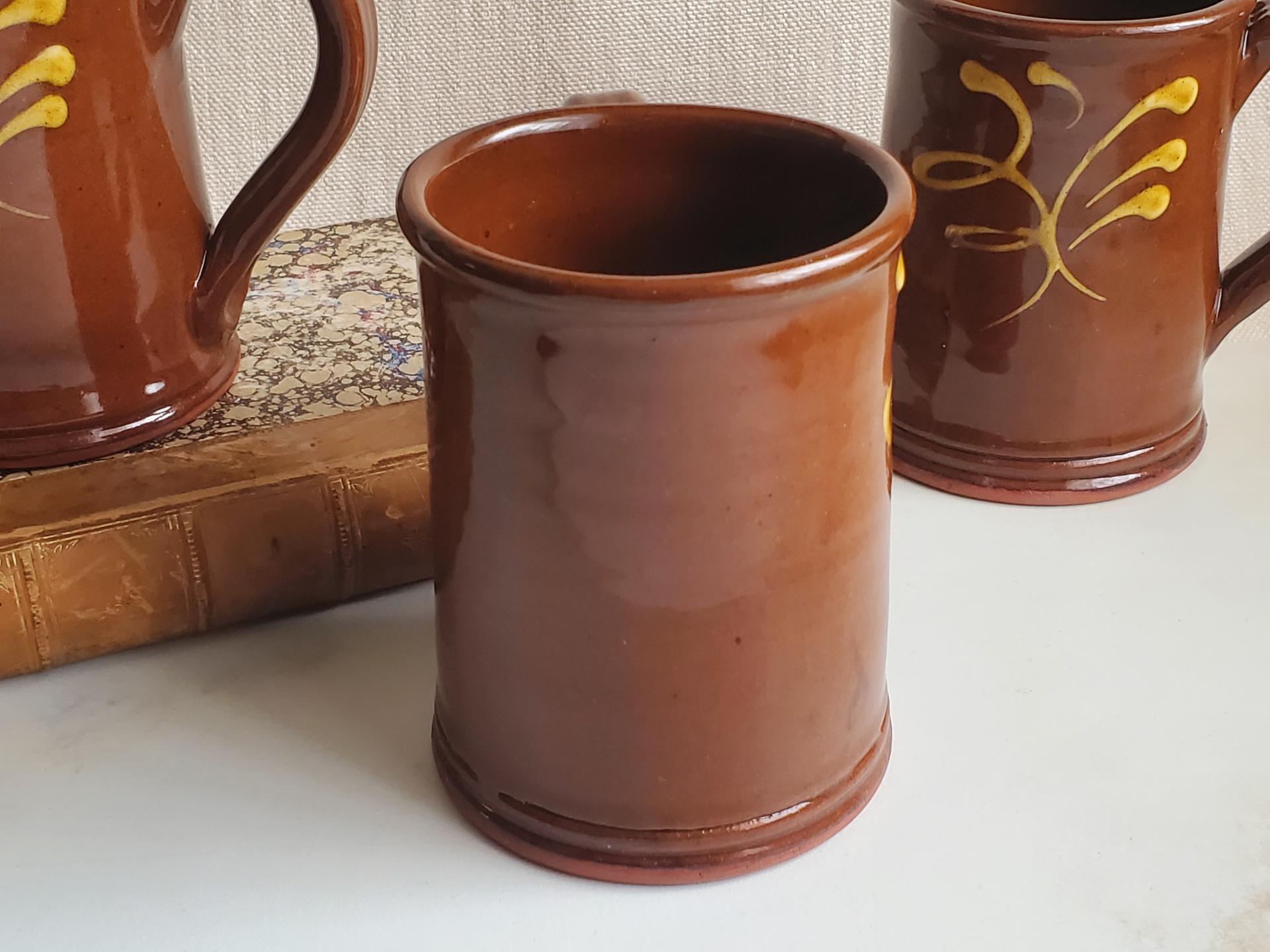 Redware 16 oz. Mug with "Feather" Slipware Motif
