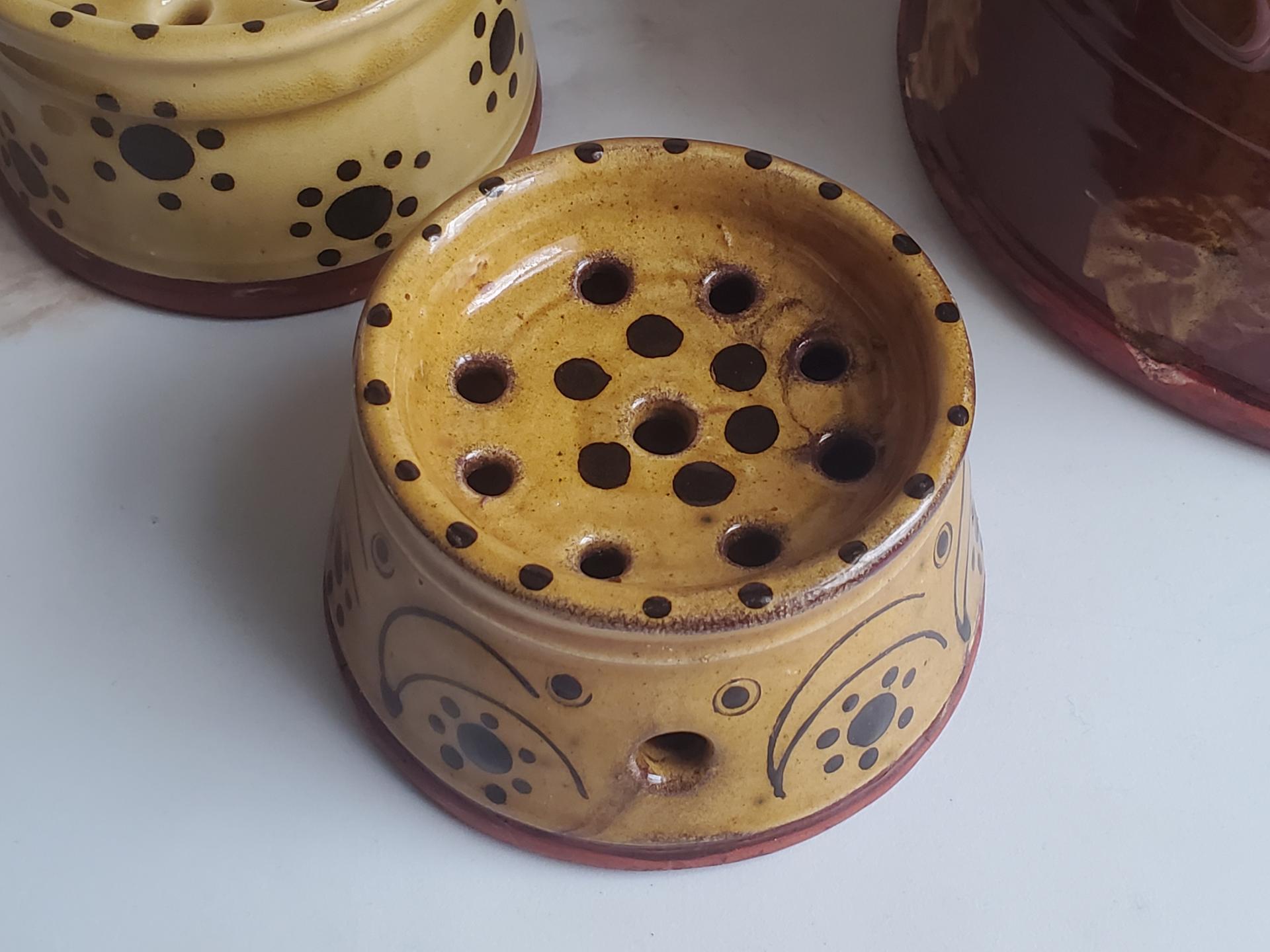 Redware Soap Dish with Stamped Arch and Dot Pattern