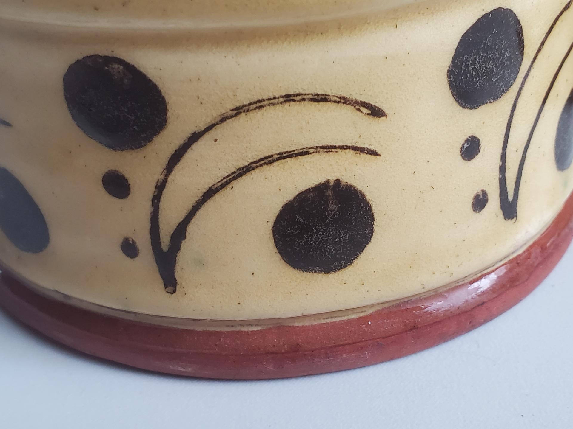 Redware Soap Dish with Stamped Arch and Dot Pattern