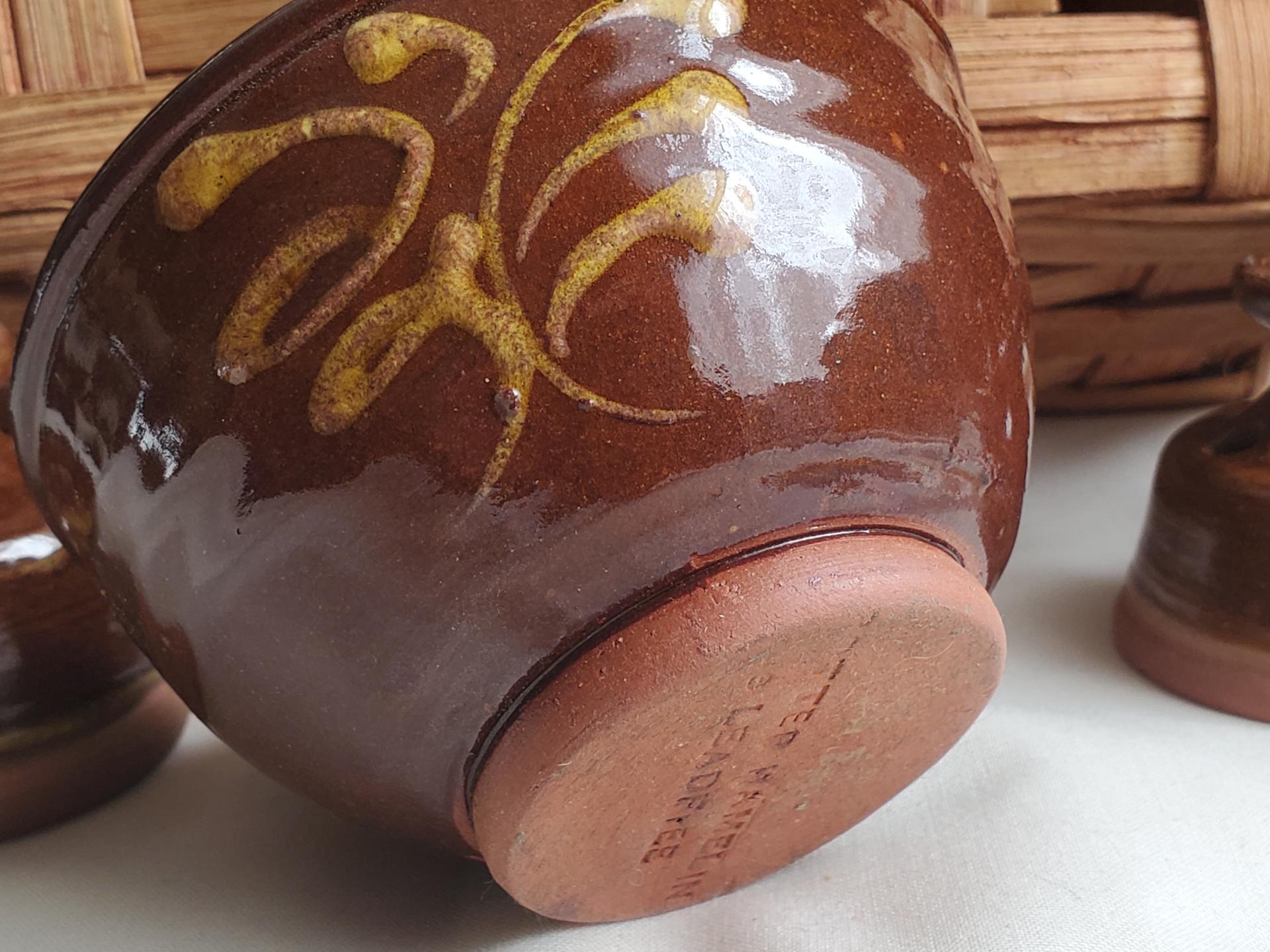 Redware 4 inch Bowl with Feather Motif