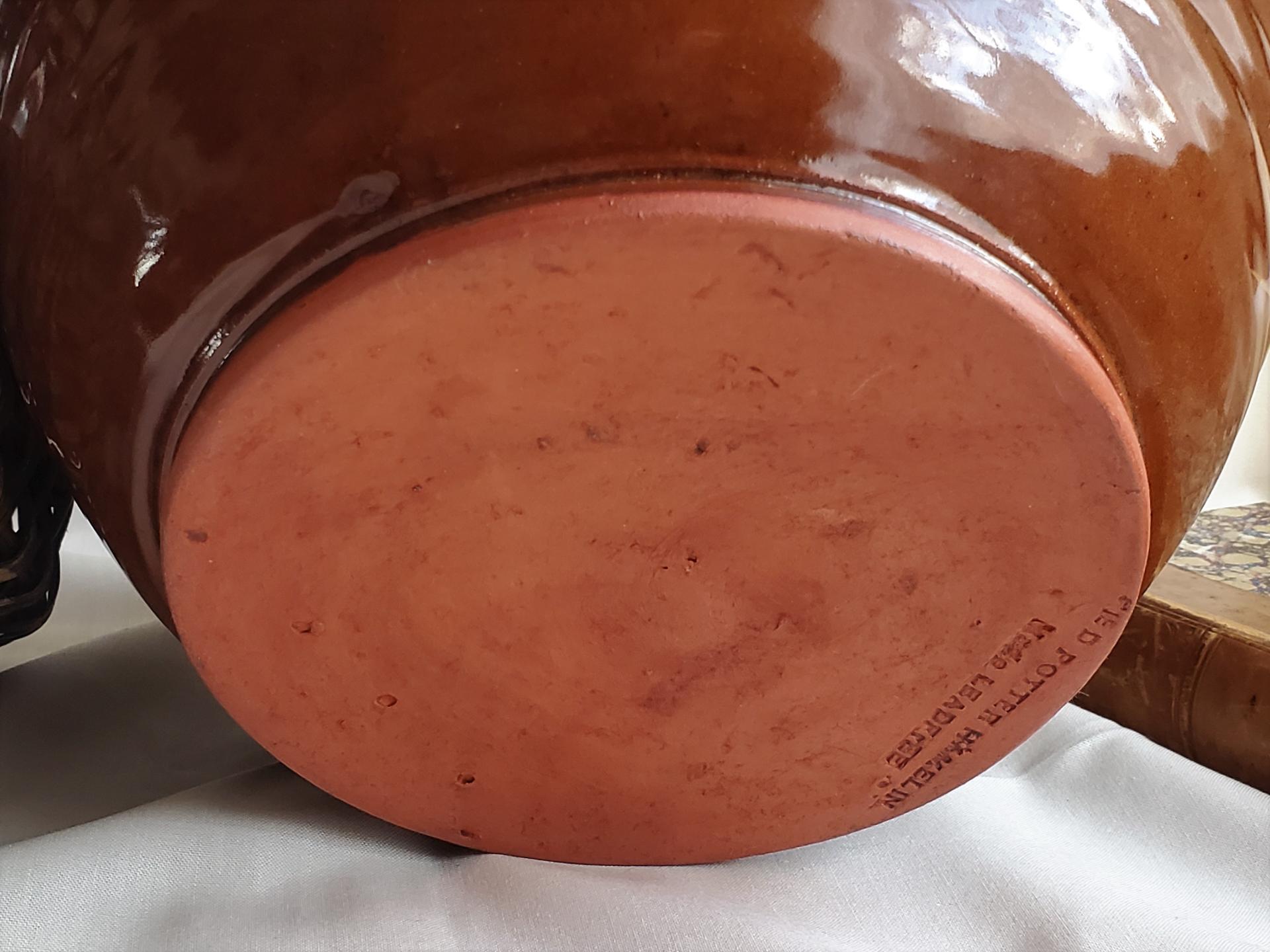 Redware 10 in Large Bowl with Feather Motif
