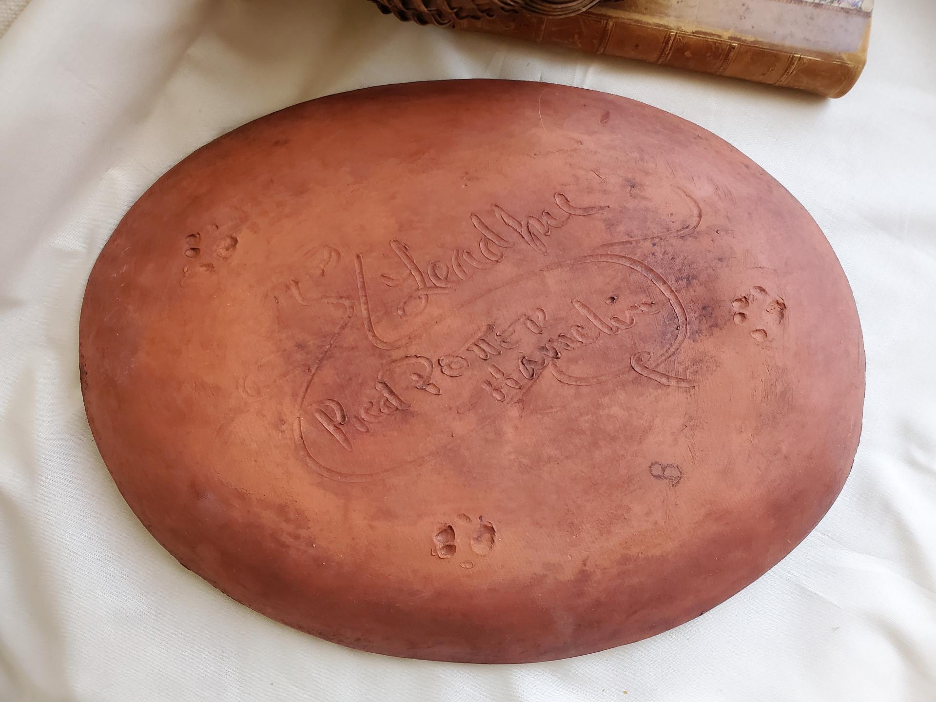 Redware Oval Platter with Marbled Motif
