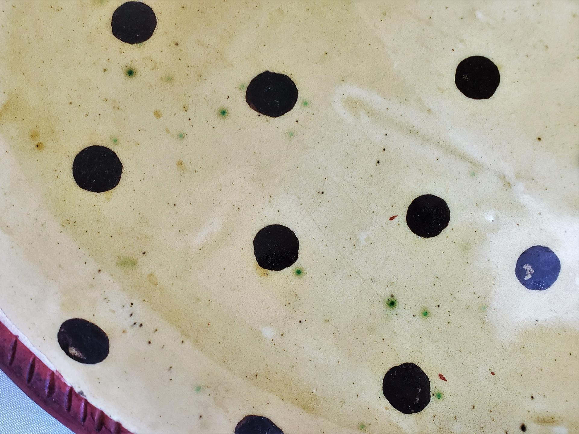 Redware Oval Platter with Black Polka Dots