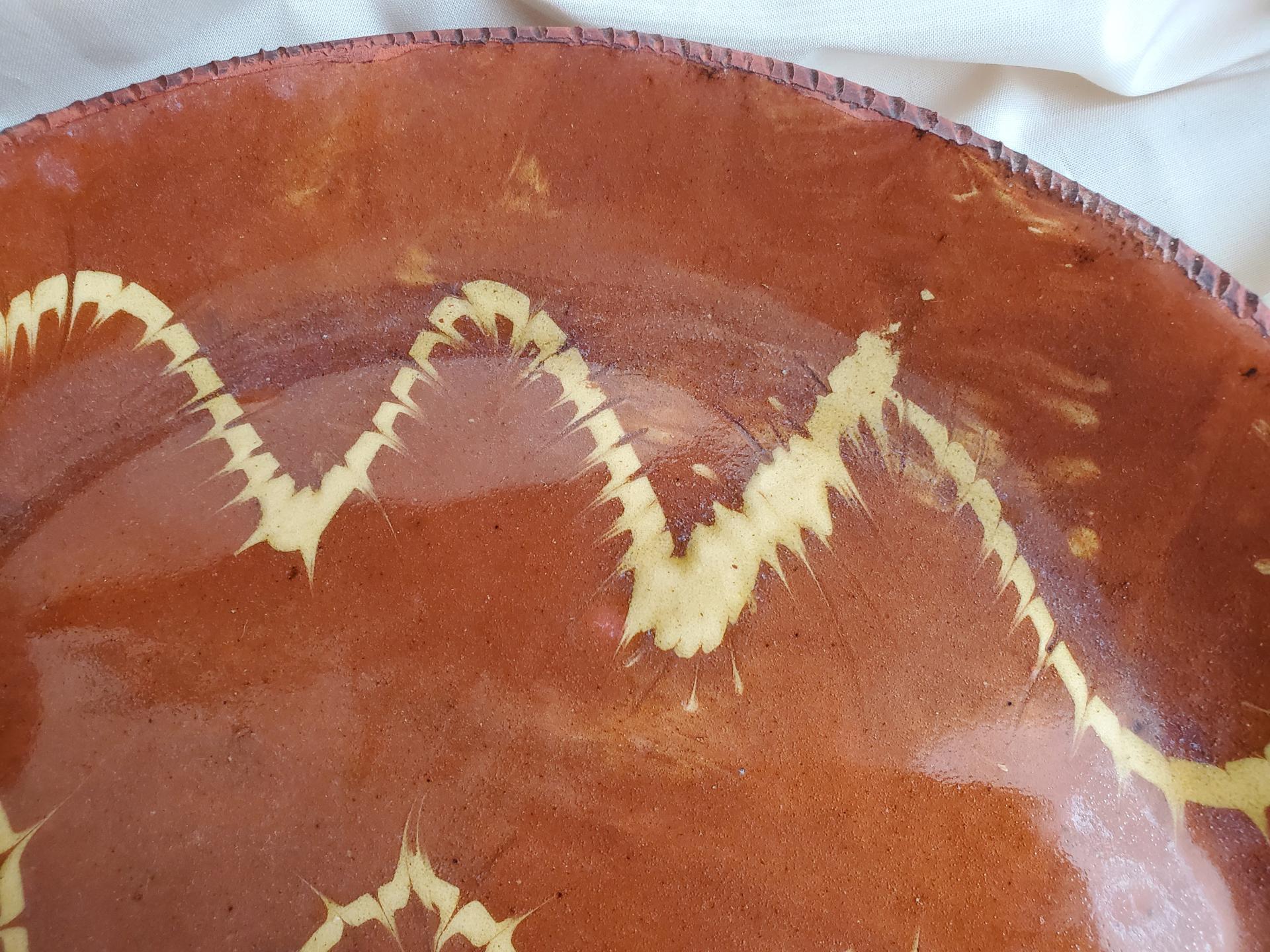 Redware 13 in. Large Platter with Slip Motif