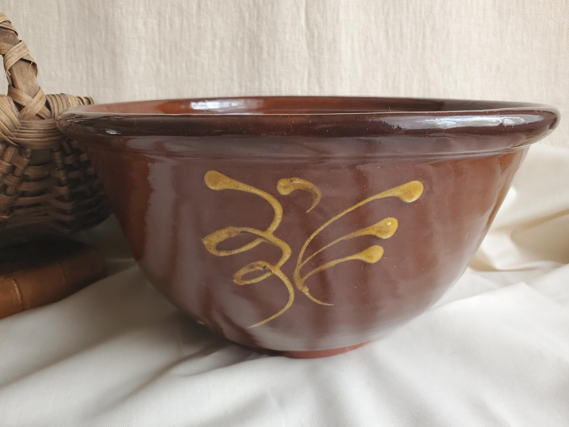 Redware Nesting Bowls (3) with Feather Motif